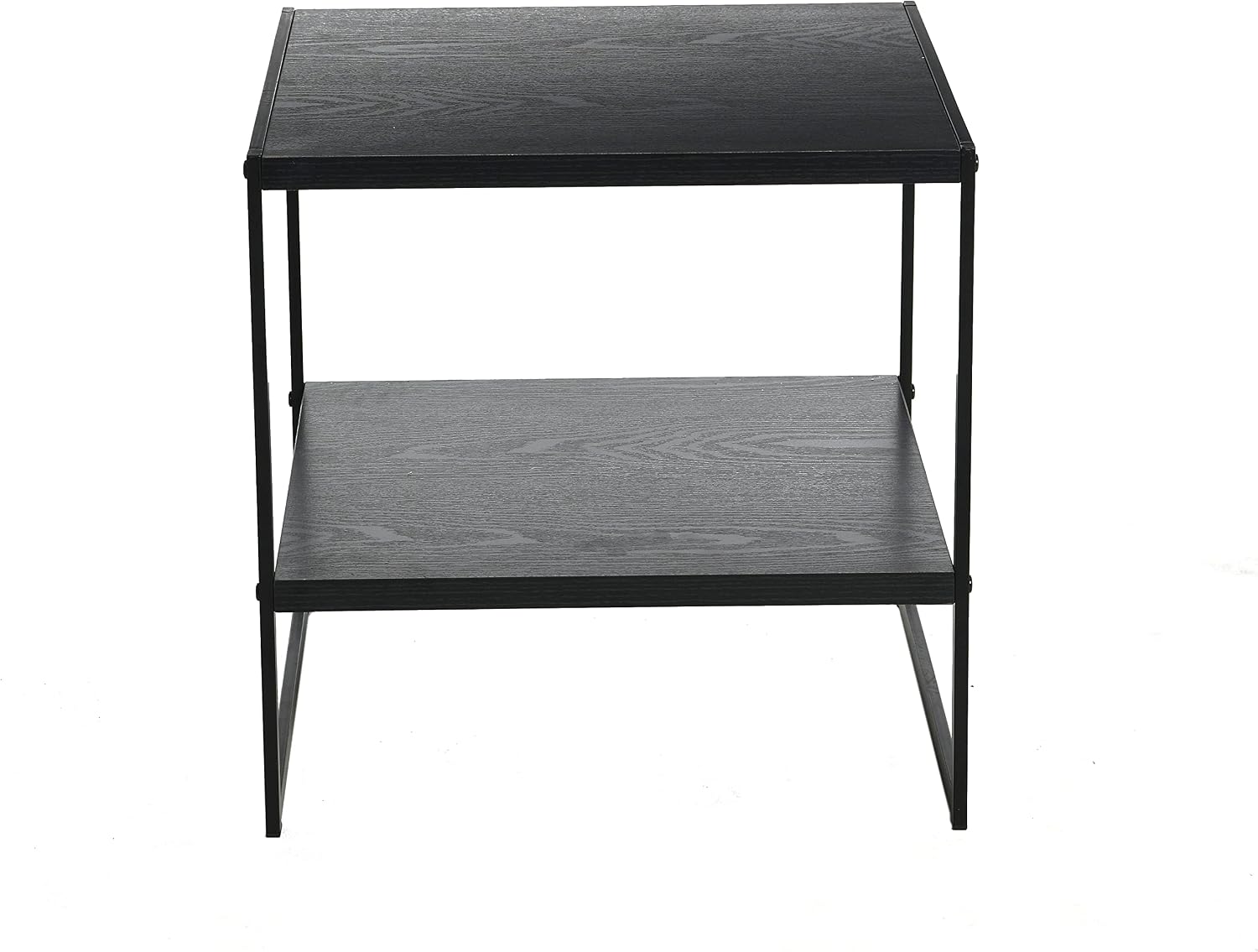 Square Side End Table with Storage Shelf, Oak Wood Grain and Black Metal Frame, Black - view 4