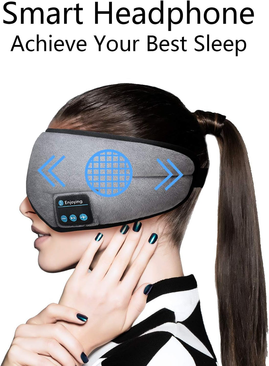 Wireless Sleep Mask,SKEYEOL Sleep Headphones,Adjustable&Washable Music Travel Sleeping Headset with Built-in Speakers Microphone Hands-Free for Air Travel,Siesta and Sleeping Grey - view 6