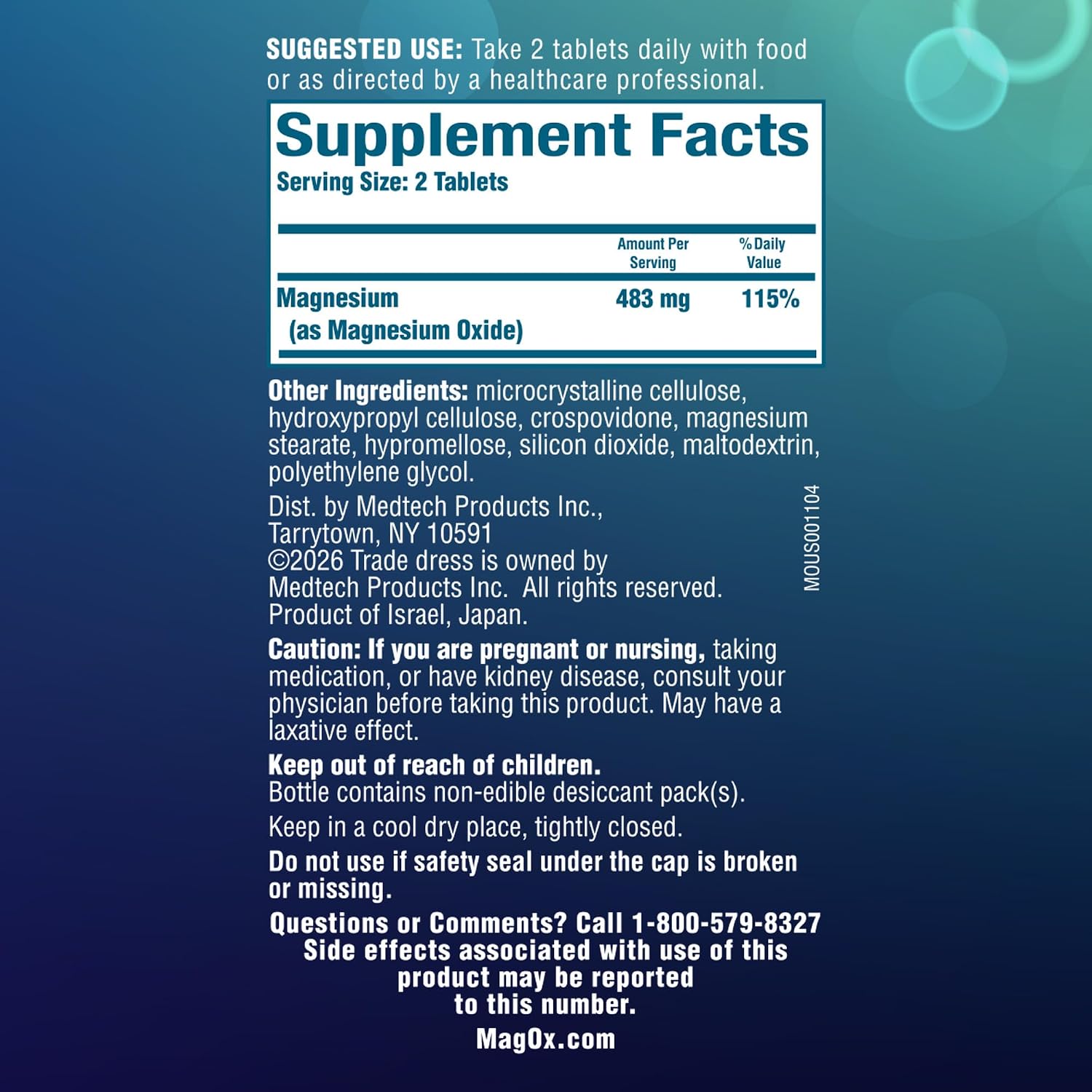 High potency magnesium supplement, tablets, 120 count, pack of 2, pharmaceutical grade magnesium oxide, 482 mg per dose - view 8