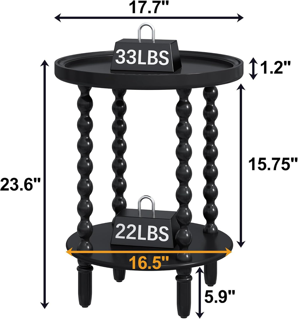 2 Tier Round Side Table with Storage Shelf,Accent Tray End Table with Modern Pedestal Legs, Nightstand Bedside Sofa Table for Living Room Bedtoom Apartment, Black - view 2