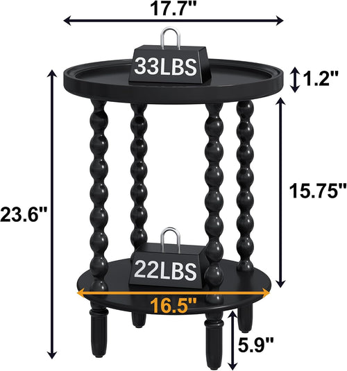 2 Tier Round Side Table with Storage Shelf,Accent Tray End Table with Modern Pedestal Legs, Nightstand Bedside Sofa Table for Living Room Bedtoom Apartment, Black - view 2