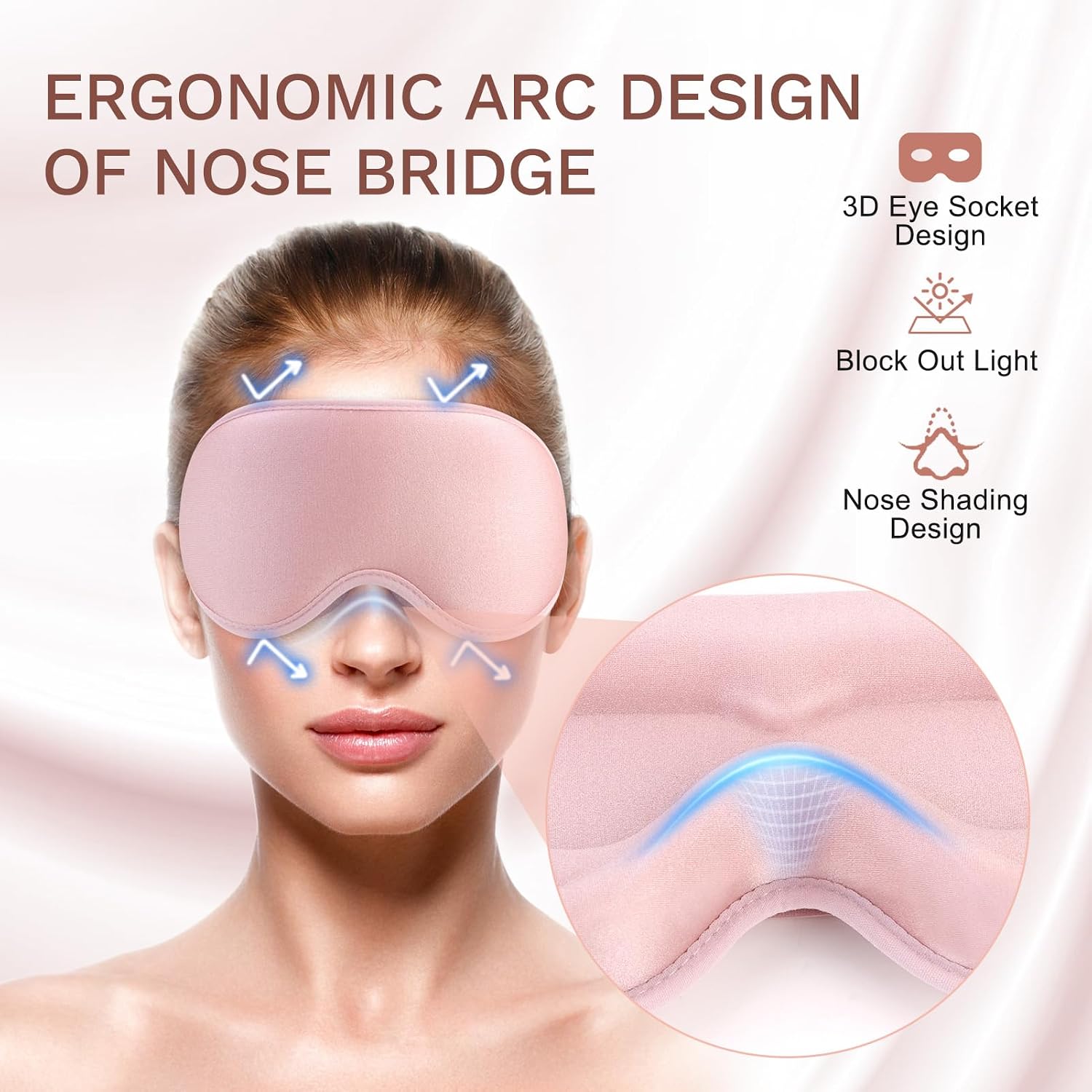 99% Fully Block Out Light Eye Sleep Mask, 3D Deep Contoured Eyes Cover Zero Pressure, Long Lash Extension Eyes Mask with Adjustable Straps for Sleeping Travel Home Nap Rest Women Men (Pink) - view 4