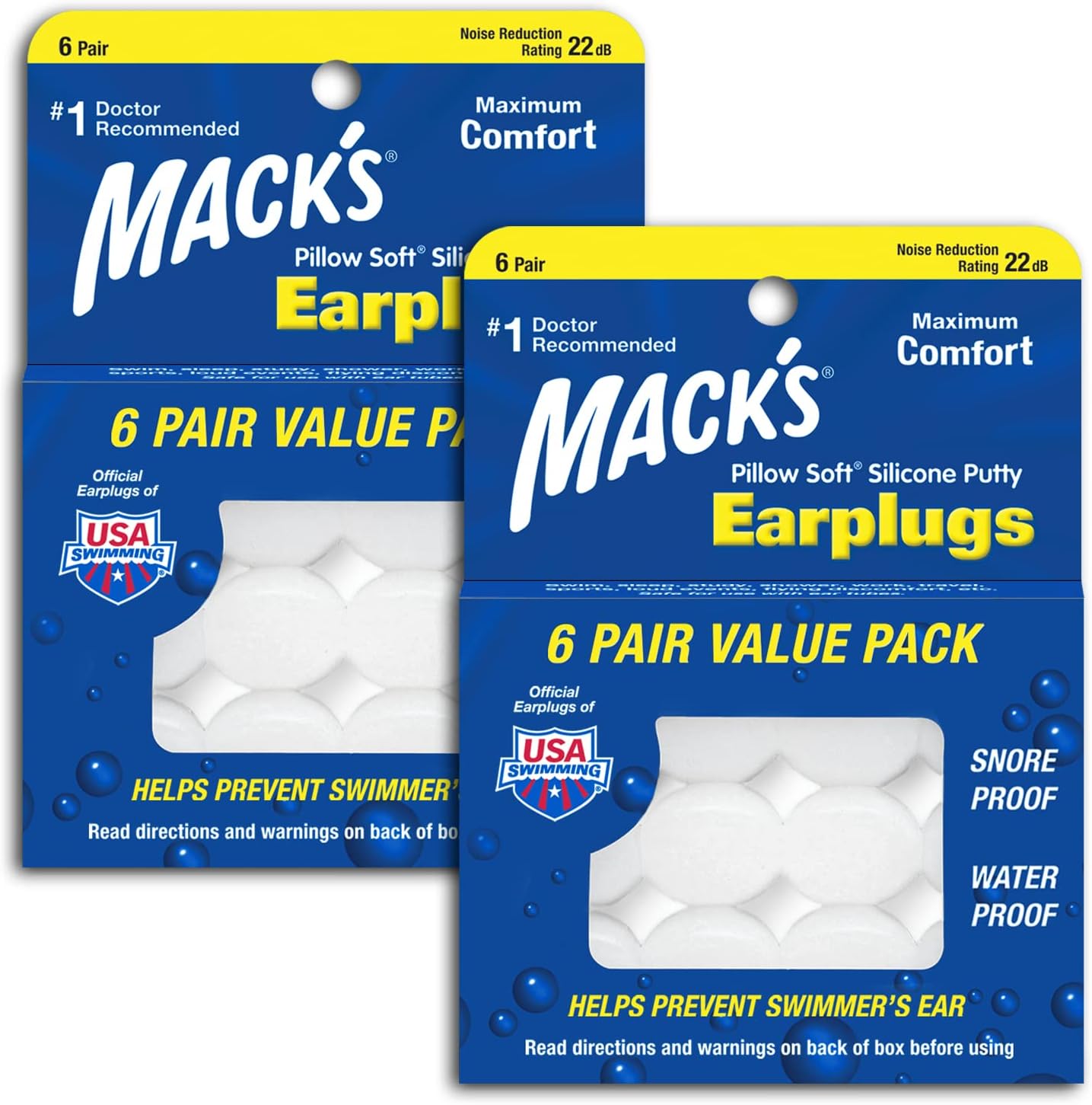 Pillow Soft Silicone Earplugs - 6 Pair (Pack of 2), Value Pack – The Original Moldable Silicone Putty Ear Plugs for Sleeping, Snoring, Swimming, Travel, Concerts and Studying