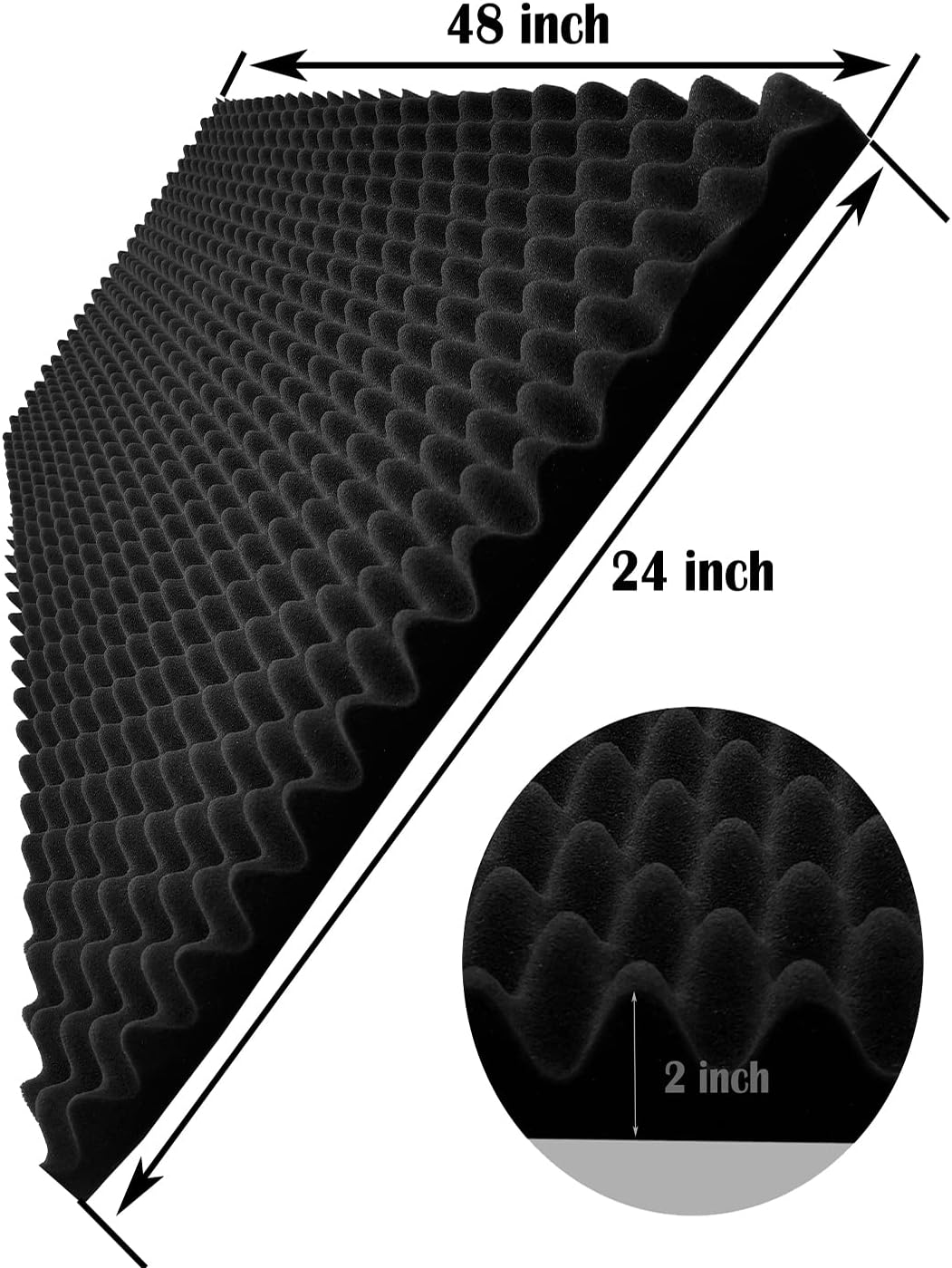 48"X 24"X 2" egg crate foam panel, black sound proof foam panels, acoustic foam, noise cancelling foam studio foam panel, sound panels noise reducing for walls（1 PCS） - view 2
