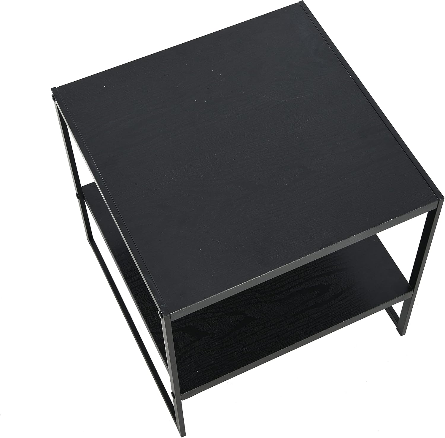 Square Side End Table with Storage Shelf, Oak Wood Grain and Black Metal Frame, Black - view 6