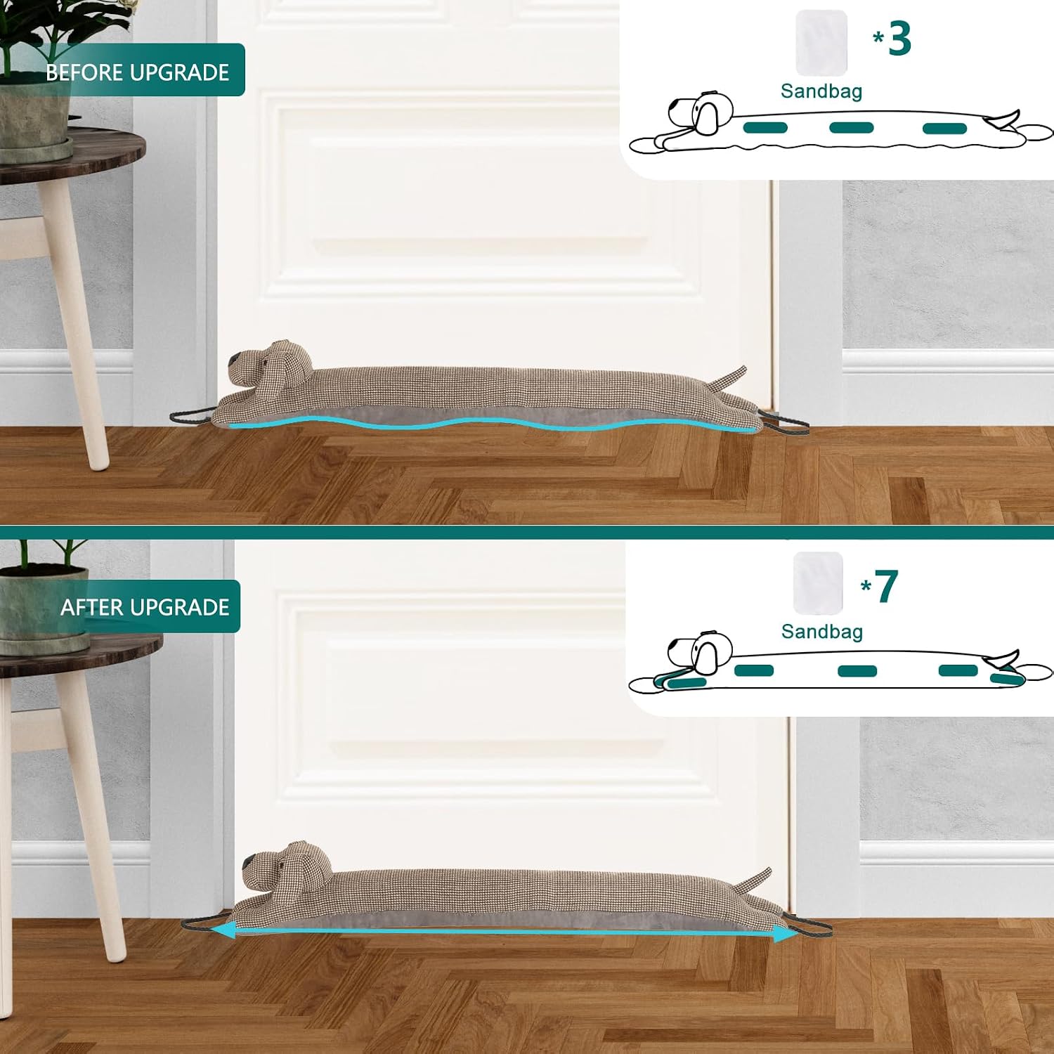 Under door draft stopper decorative wind stopper 36 inch for door & window, weighted animal air draft stopper for bottom of door with hanging loops - brown dog - view 4