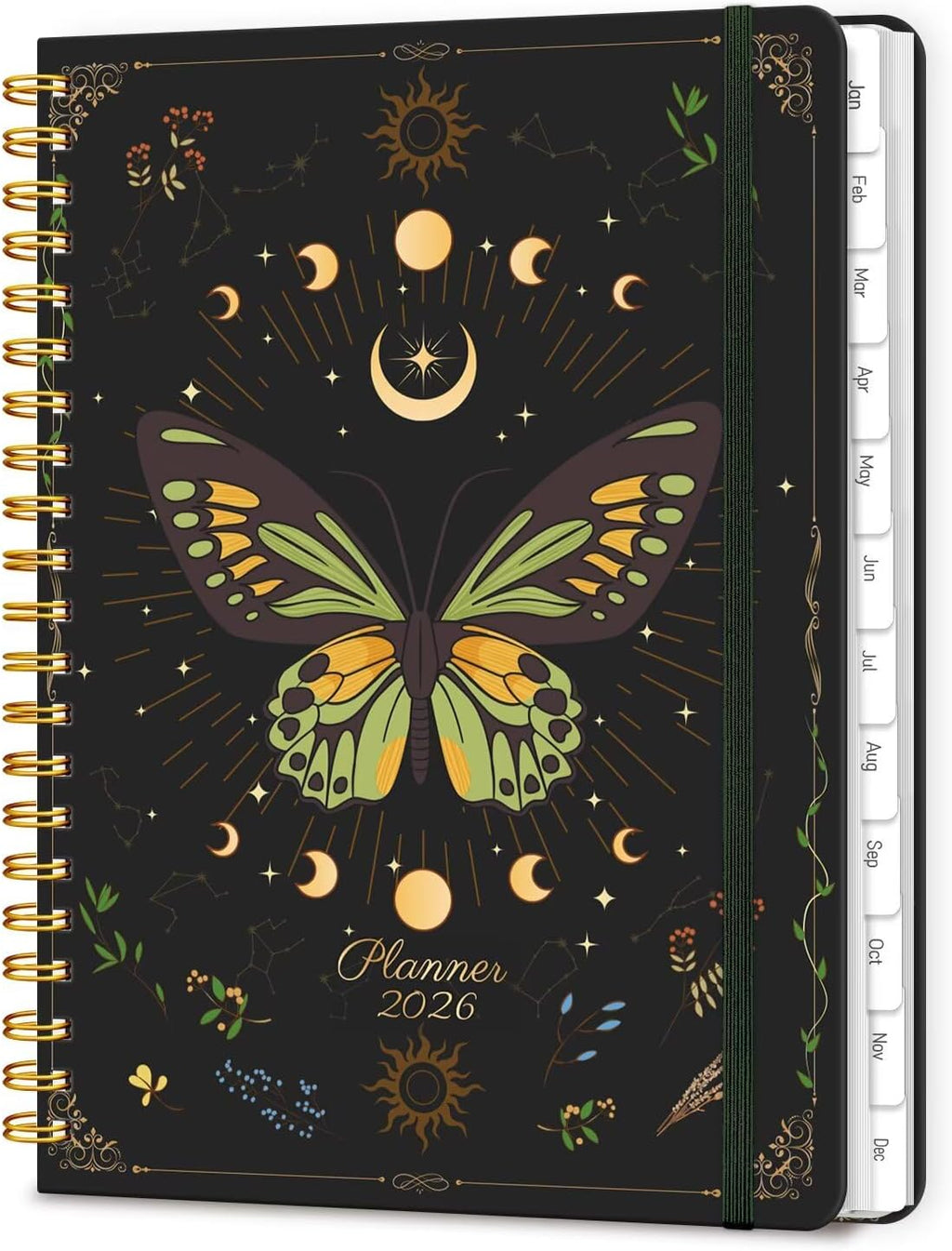 2026 Planner, A5 Weekly and Monthly Planners with Tabs, Spiral Bound Daily Calendar 2026 Planner, Agenda Organizers from Jan. to Dec., Hardcover Habit Tracker Journal 6.18" x 8.5"(Green Butterfly)