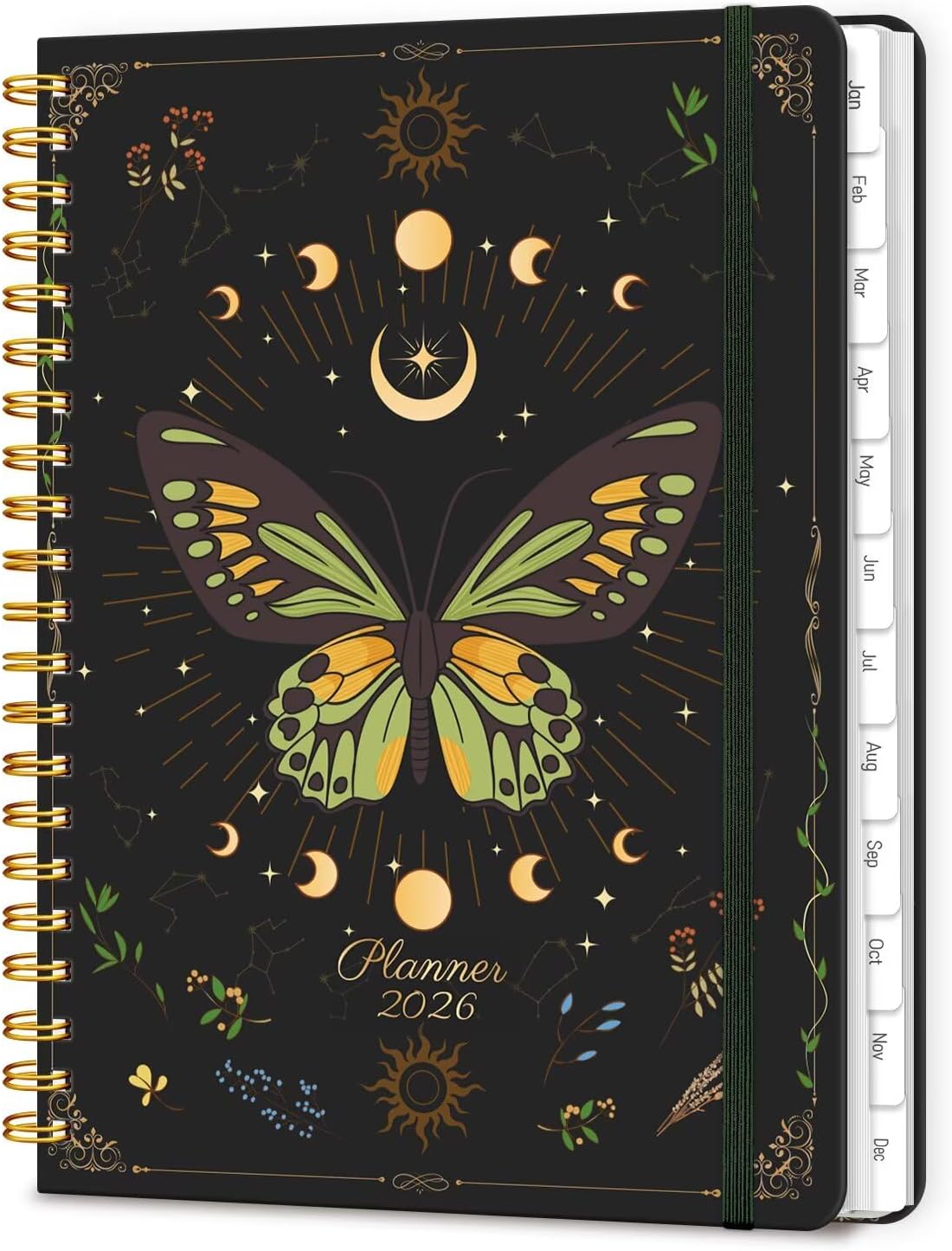 2026 Planner, A5 Weekly and Monthly Planners with Tabs, Spiral Bound Daily Calendar 2026 Planner, Agenda Organizers from Jan. to Dec., Hardcover Habit Tracker Journal 6.18" x 8.5"(Green Butterfly)