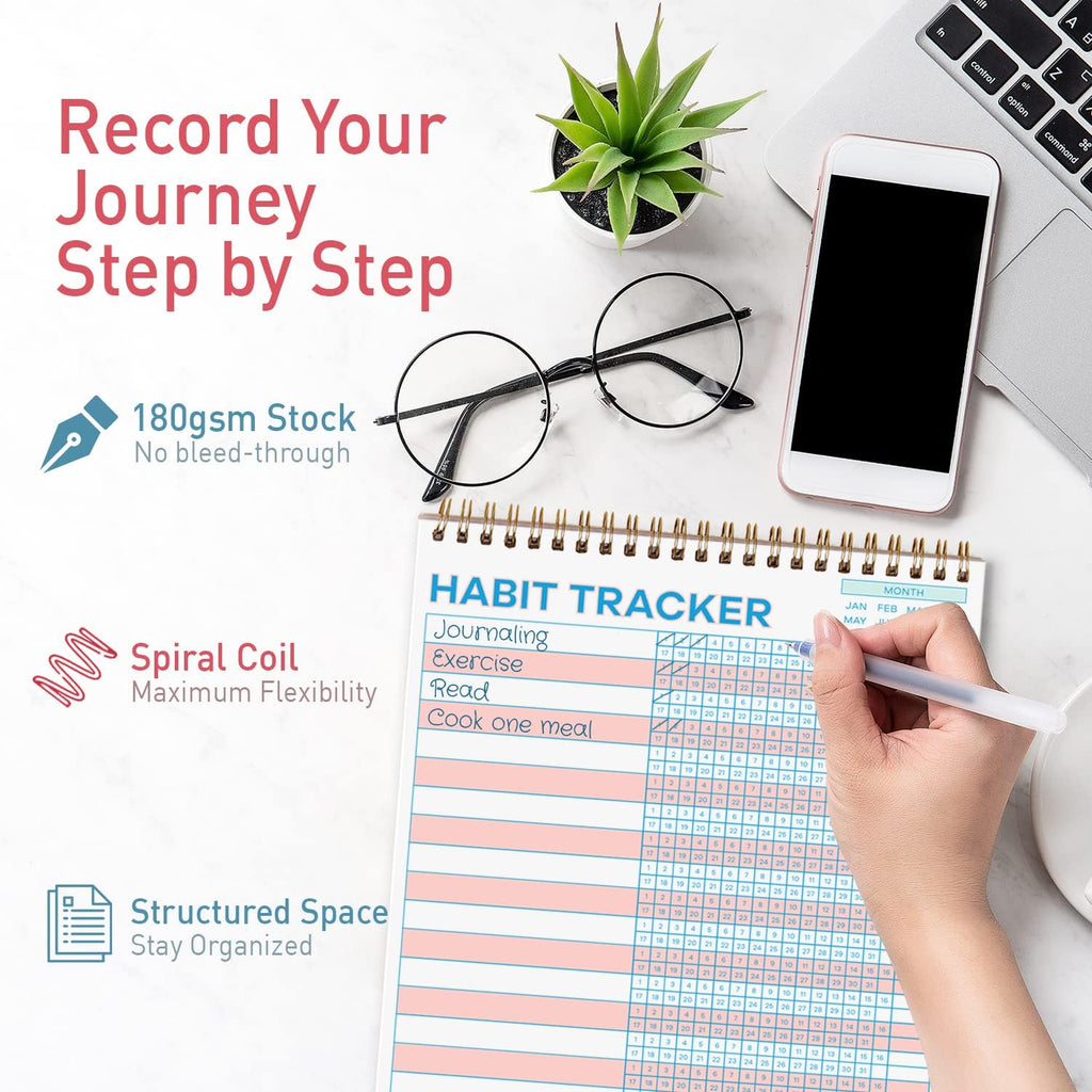 S&O Striped Habit Tracker Calendar - 24 Month Daily task Journal - Undated Routine Planner with Personalized Goal Chart for Health, Fitness & Finance - Weekly Chore Chart for Adults - view 3