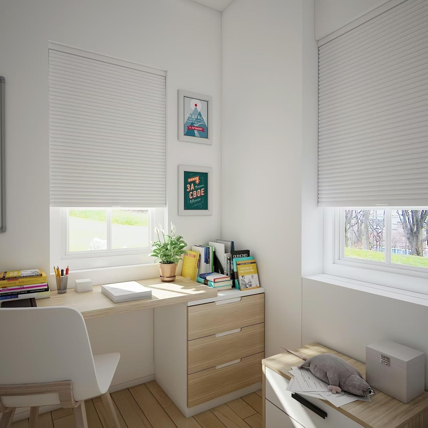 Cordless cellular shades, blackout room darkening black out honeycomb blinds for indoor windows bedroom, pull down pleated accordion blind easy install, shade size 34" Wx72 H, White - view 8