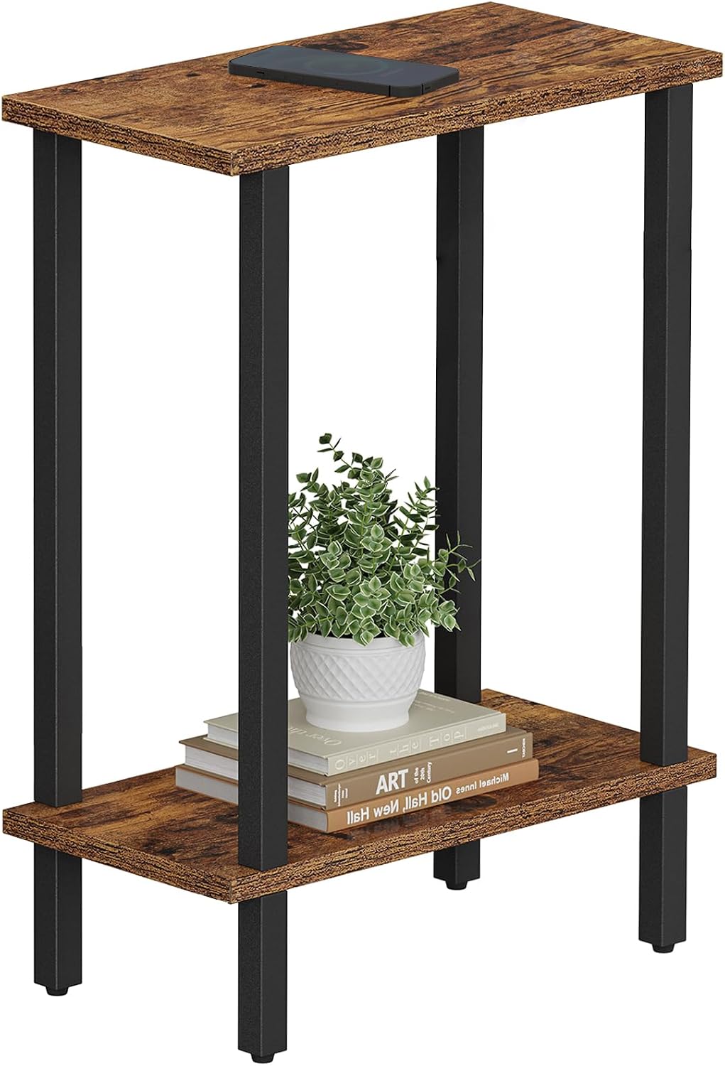 Narrow Side Table, 2-Tier Small End Table for Couch | Skinny Sofa Table, Slim Nightstand, Easy Assembly for Living Room, Bedroom, Brown TB01BB062