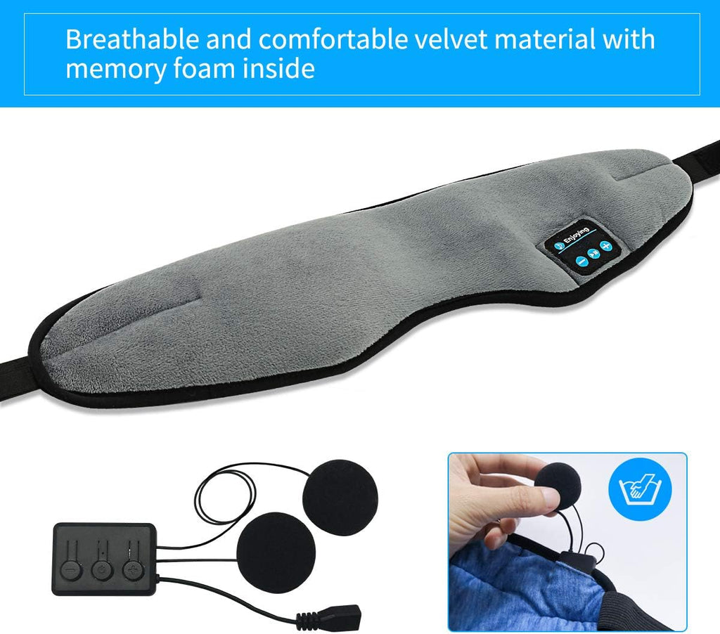 Wireless Sleep Mask,SKEYEOL Sleep Headphones,Adjustable&Washable Music Travel Sleeping Headset with Built-in Speakers Microphone Hands-Free for Air Travel,Siesta and Sleeping Grey - view 3