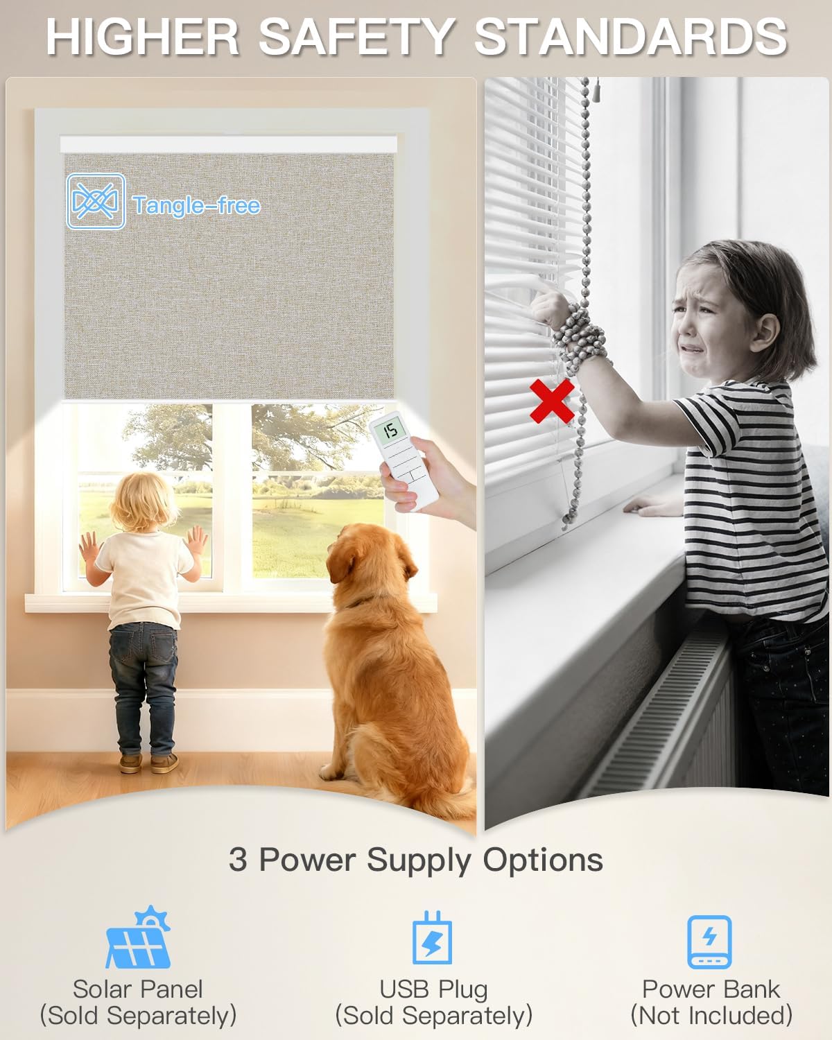 Motorized roller shade with remote control, blackout electric shade for windows compatible with Alexa Google via hub, rechargeable smart window blind for home office (Fabric beige) - view 4