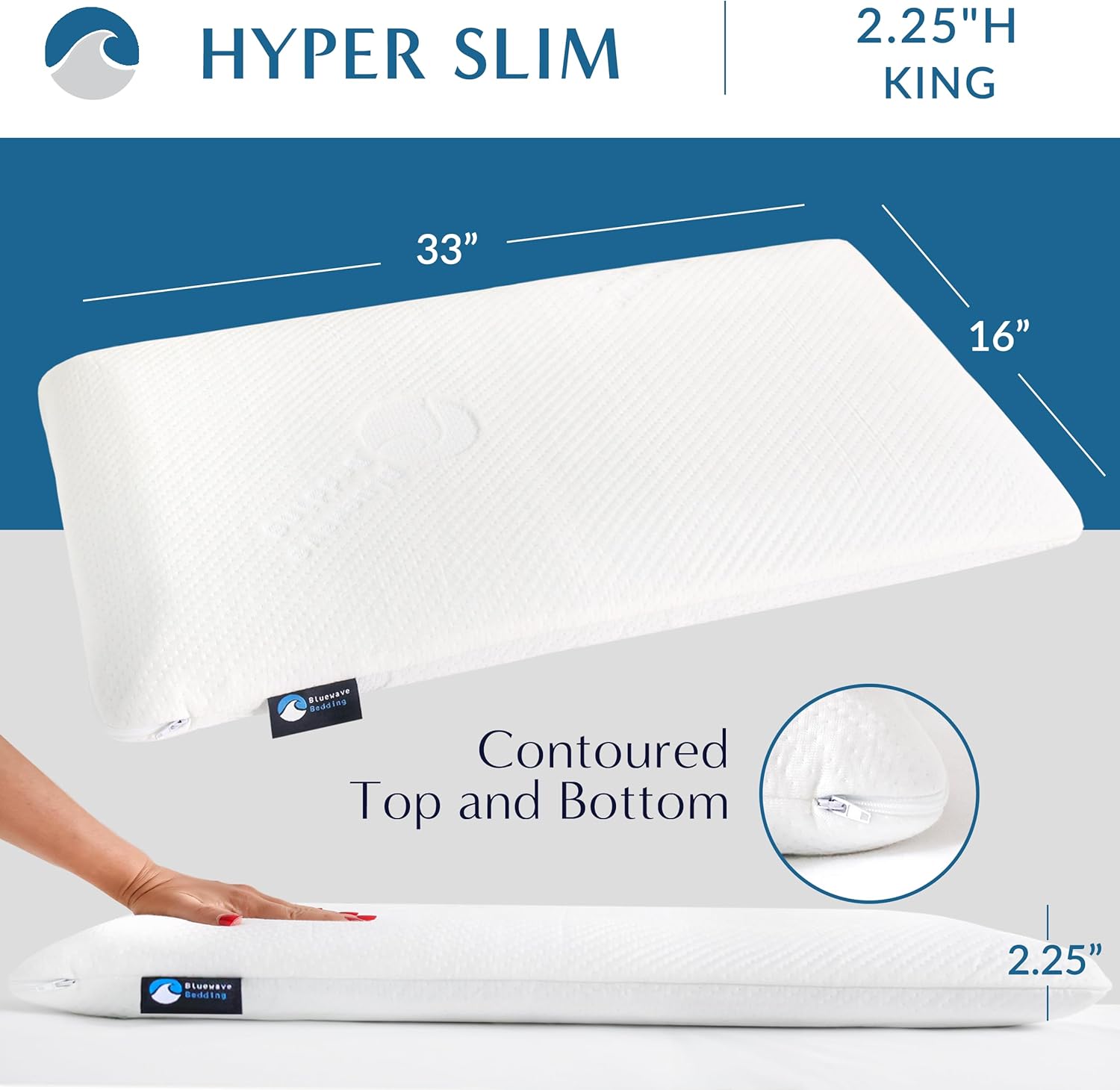 Hyper Slim Gel Memory Foam Pillow for Stomach and Back Sleepers - Thin, Flat Design for Cervical Neck Alignment and Deeper Sleep (2.25-Inches Height, King Size) - view 3