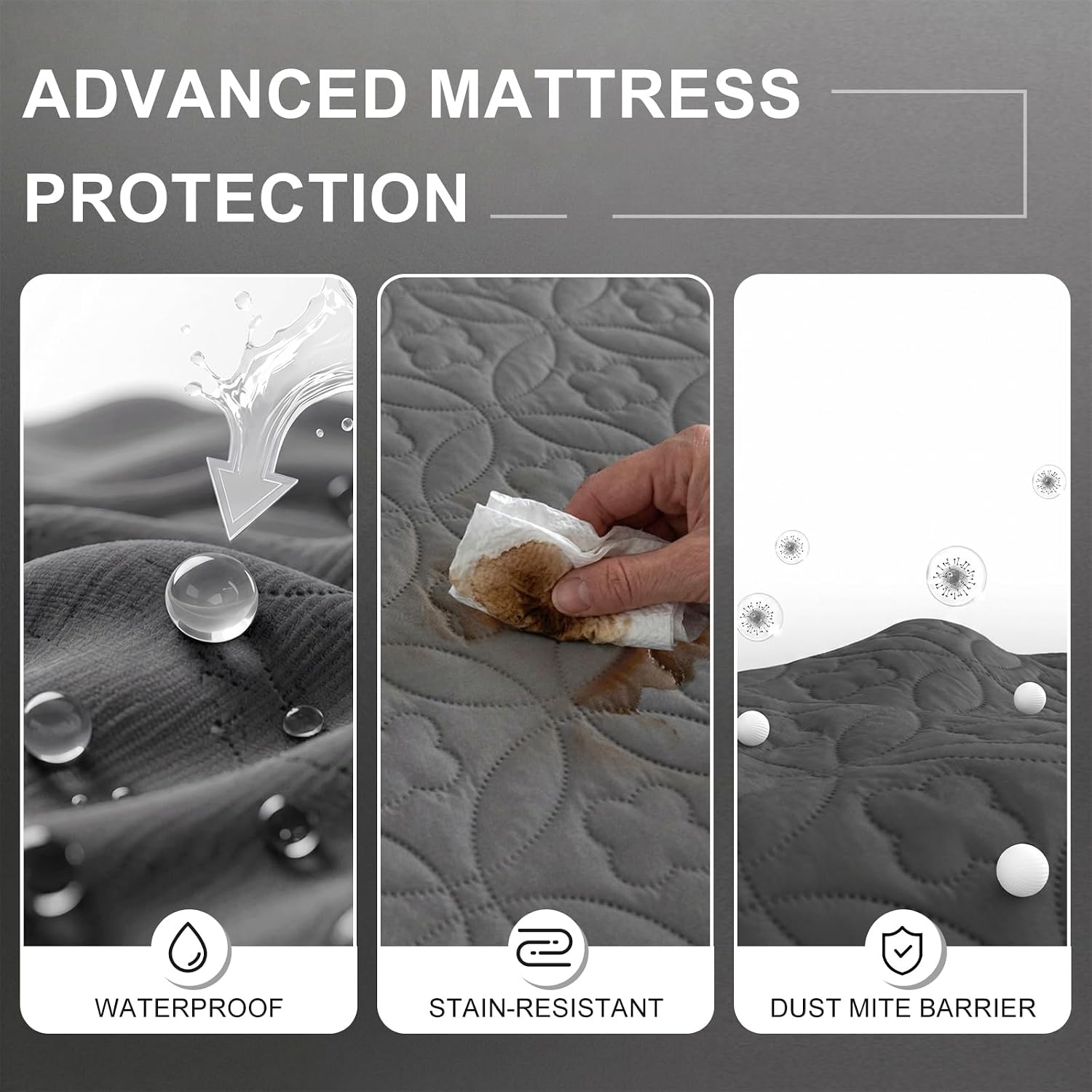 Waterproof Mattress Protector Queen, Noiseless Mattress Pad | Washable Soft Breathable Fabric Bed Cover with Deep Pocket Up to 21”for Home, Hotel - view 3