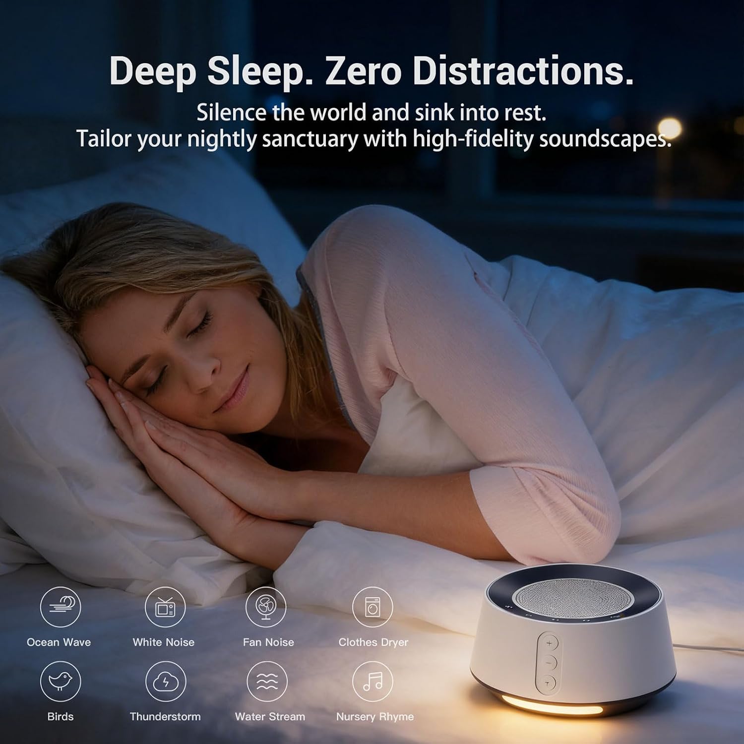 White noise machine with night light – 20 soothing sounds, 10 color lights, 5 timer settings & memory function, portable sleep sound machine for baby nursery, kids & adults, zebra wood - view 2