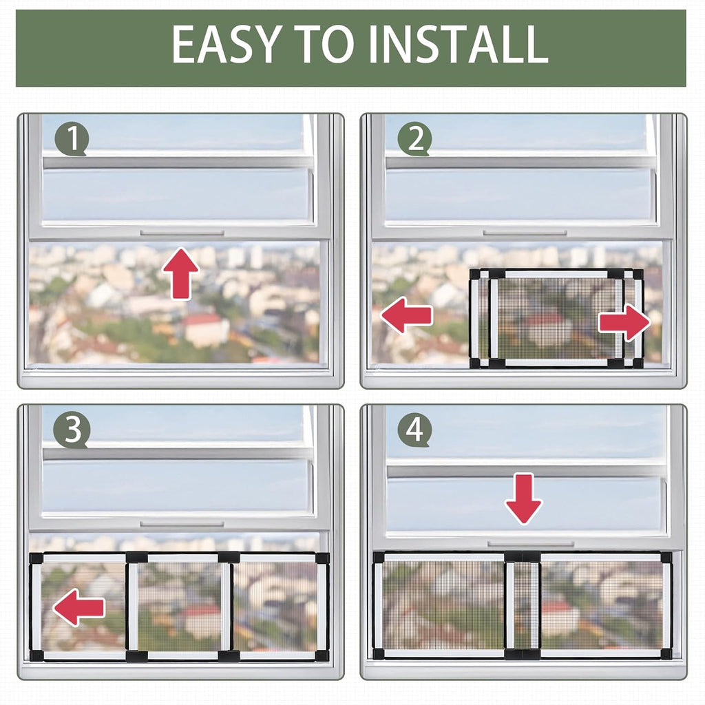 Window screen, fixed 19.68" height, fits window opening width 28" to 52", adjustable sliding screen insert, large, 2-pack - view 6