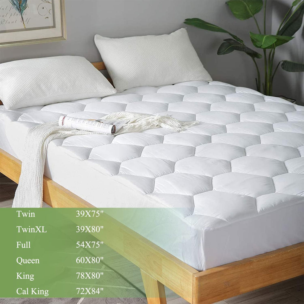Queen Mattress Pad, 8-21" Deep Pocket Protector Ultra Soft Quilted Fitted Topper Cover Fit for Dorm Home Hotel -White - view 2