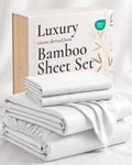 4 piece bed sheet set queen size, 100% viscose derived from bamboo sheets set with 2 pillowcases, cooling & breathable luxury bedding, moisture-wicking & silky soft texture, white