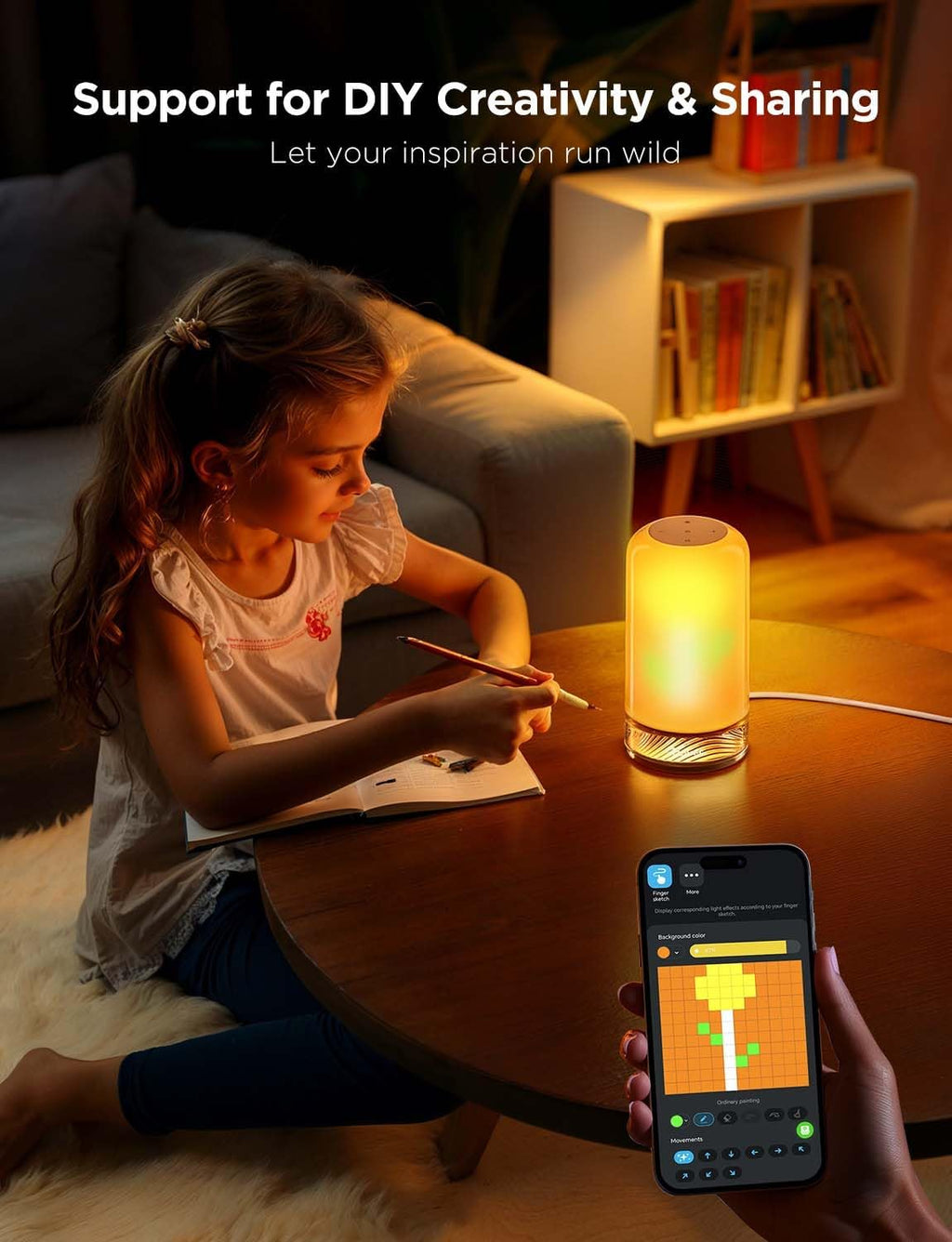 RGBIC smart table lamp 2, touch bedside small table lamp (corded) | LED desk lamp compatible with SmartThings, Matter, Alexa, nightstand lamp for bedroom living room night light, 64 scene modes - view 6