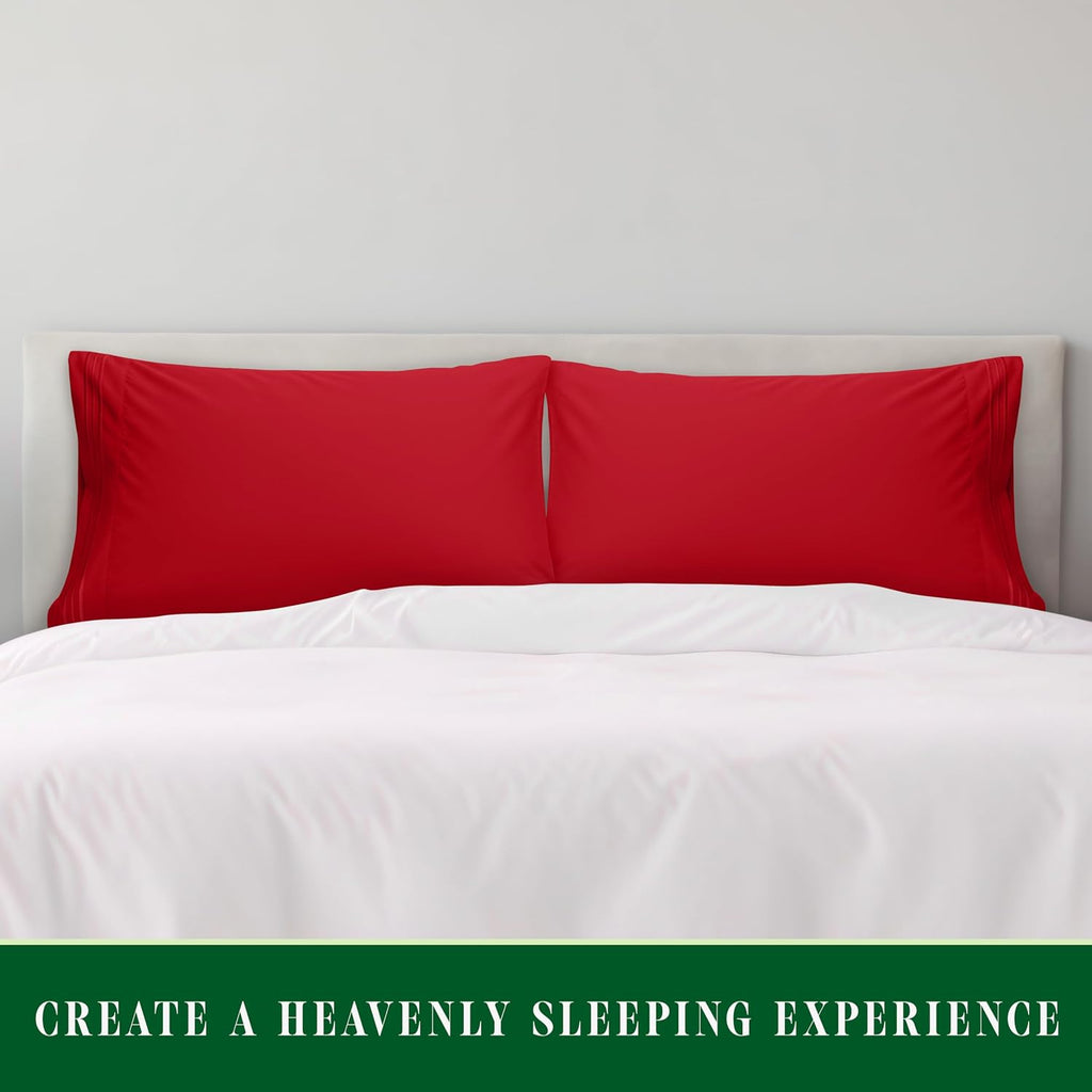 Luxury Ultra-Soft 2-Piece Pillowcase Set - 1500 Premium Hotel Quality Microfiber Double Brushed - Wrinkle Resistant, Standard/Queen, Red - view 3