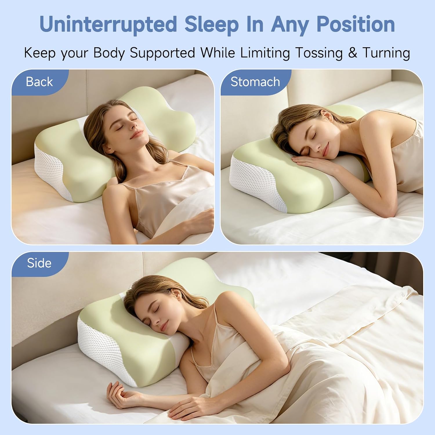 Memory Foam Cervical Pillow, Neck Comfort Support,Ergonomic High-Low Contour Neck Pillow, Supportive Sleeping Pillow for Side, Back, Stomach Sleepers, Removable Washable Cover(Green) - view 8