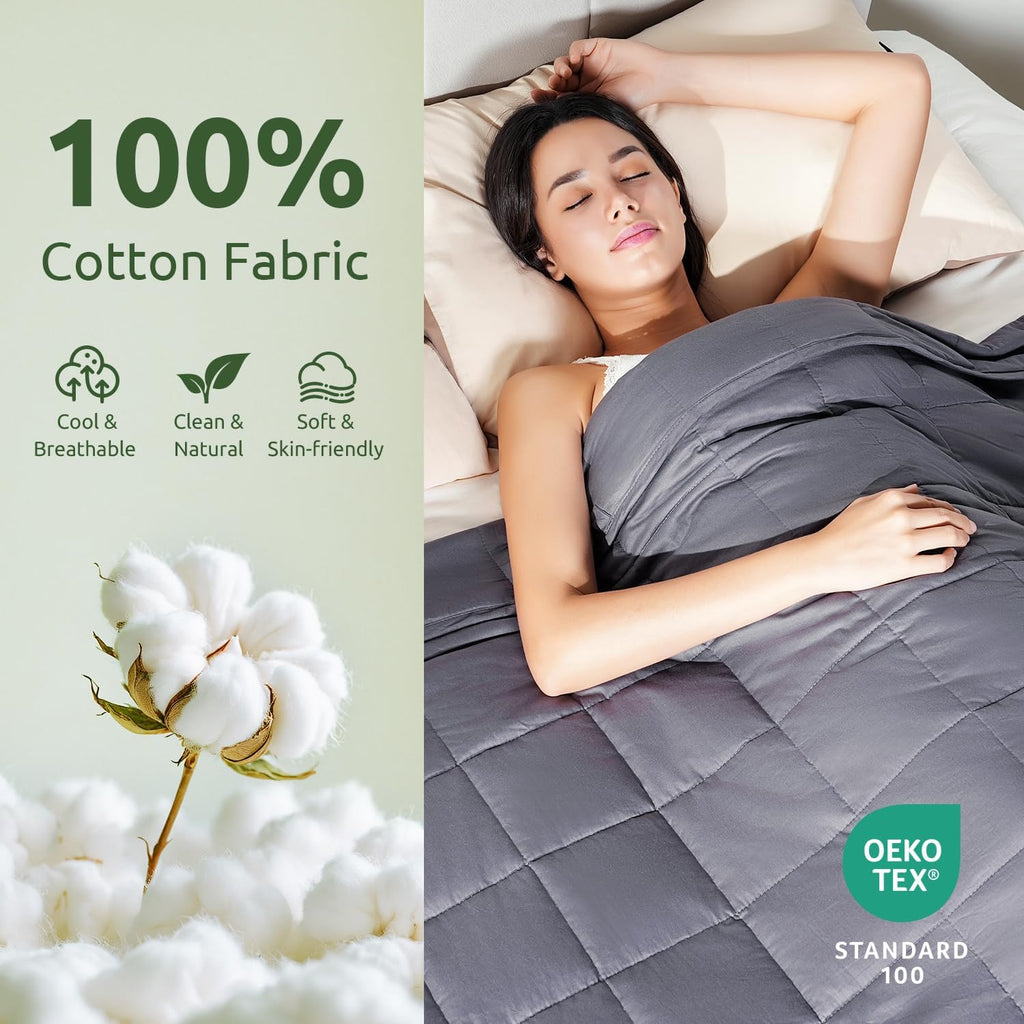 Cotton Weighted Blanket for Adults, Queen Size 60"x80" 15 lbs | Cooling, Breathable and Soft; Filled with Glass Beads; Washable; Heavy Throw for Calming, Sleep and Nap; Dark Grey - view 3