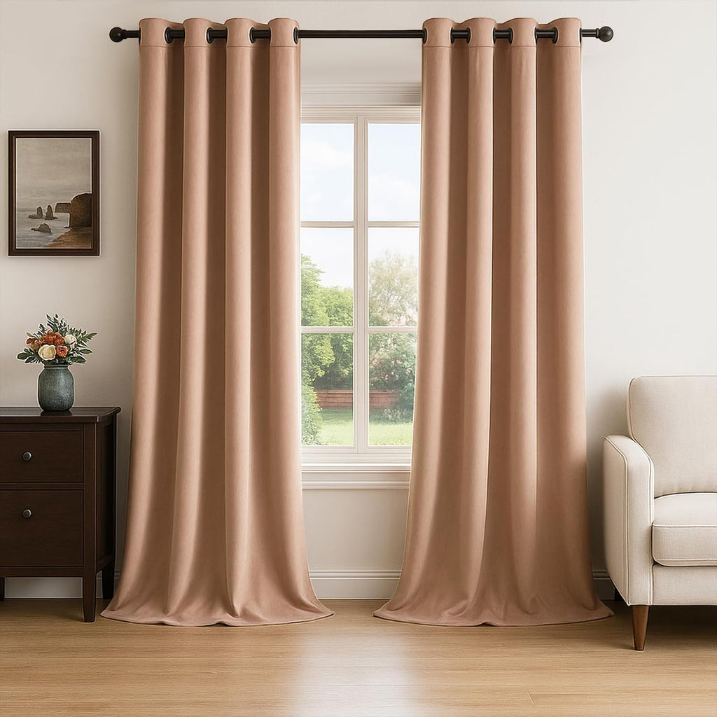 102 Inches Long Custom Blackout Velvet Curtains, Beige Cream Soundproofing Pleated Noise Cancelling Grommet Curtains,Viral Drapes 2 Panels for Living Room Bedroom - view 3