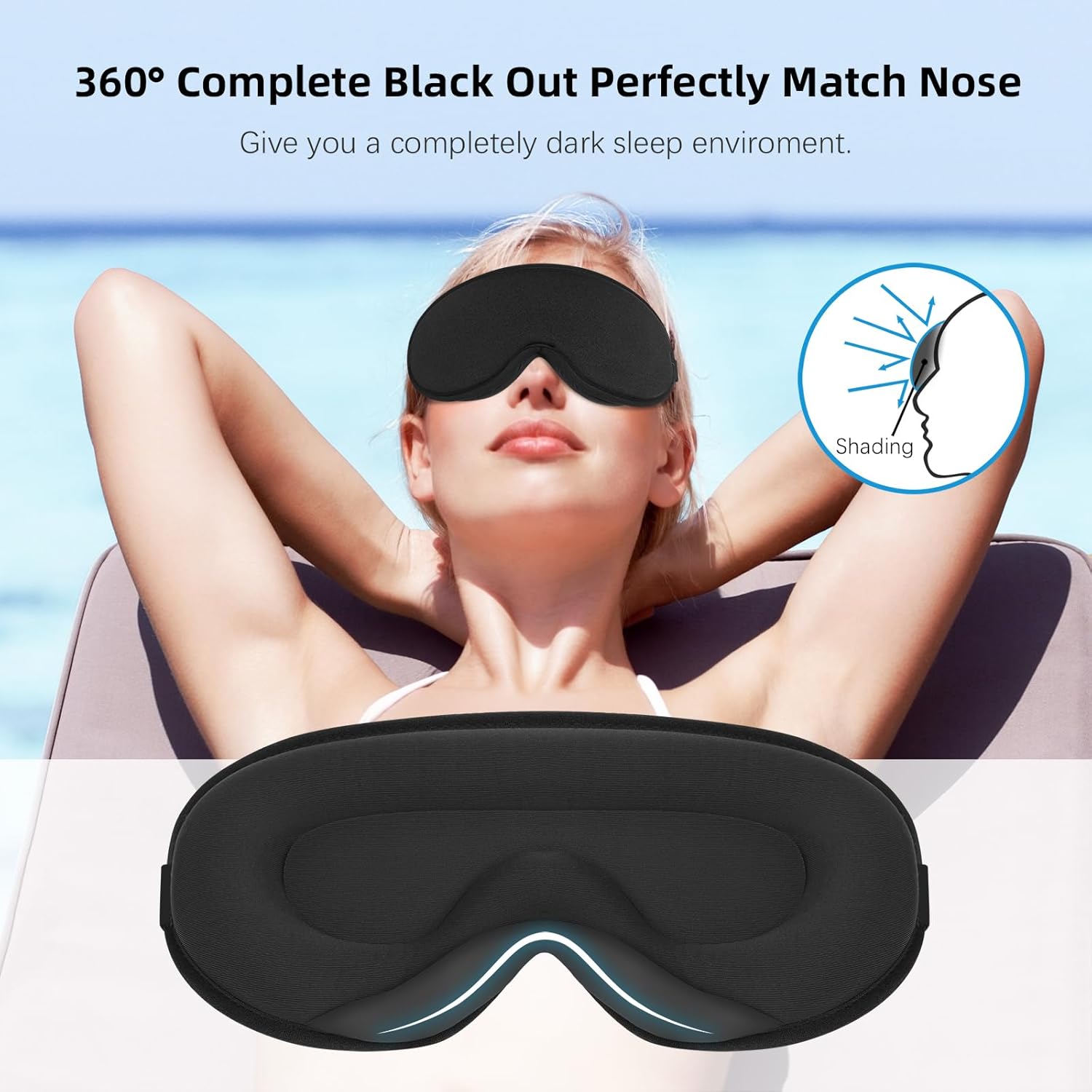 Sleep mask, 3D contoured sleeping mask, 99% light blocking eye mask, zero eye pressure cup blindfold for men women, with adjustable strap for sleeping, yoga, traveling, black - view 2