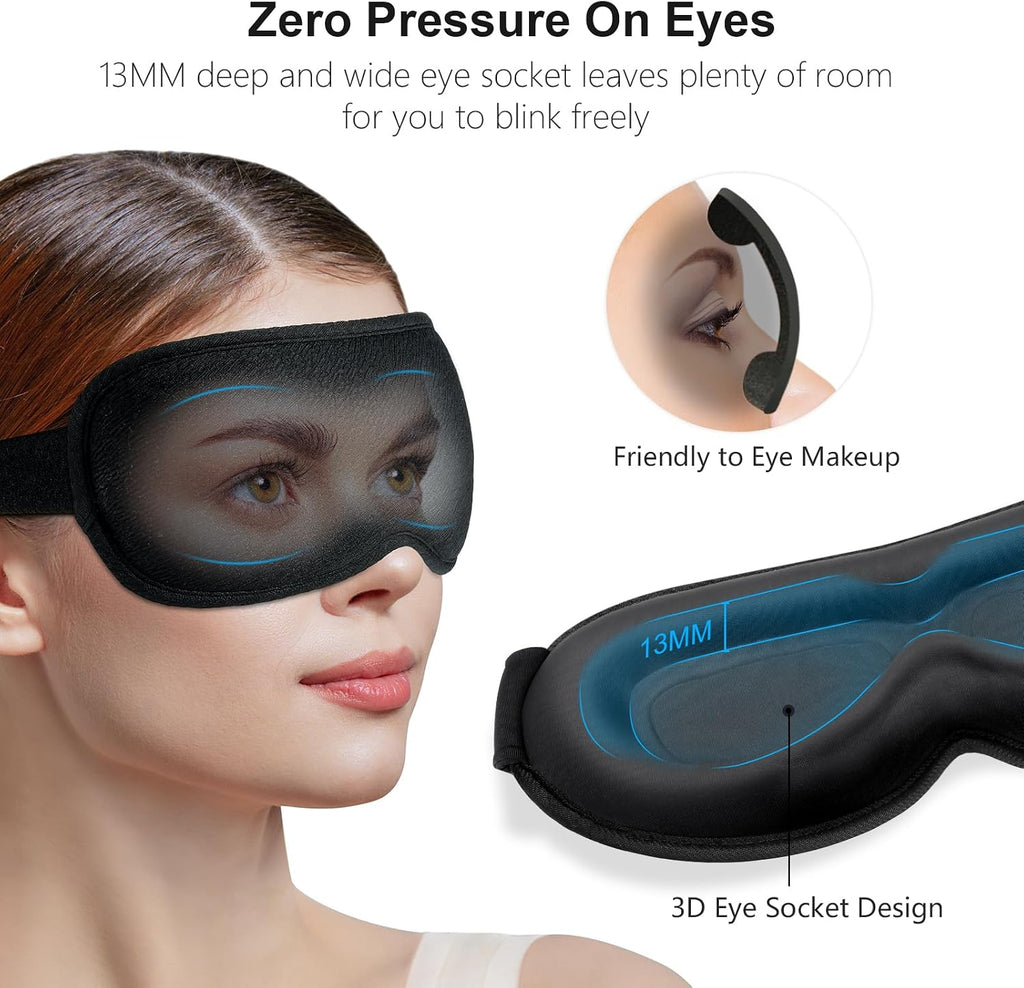 100% Blackout Sleep Eye Mask for Women Men, Zero Pressure Sleep Mask | Ergonomic Design 3D Cutout Eye Movement and Eyelash Friendly Night Blindfold, Ultra Soft Comfortable for Sleeping - view 3