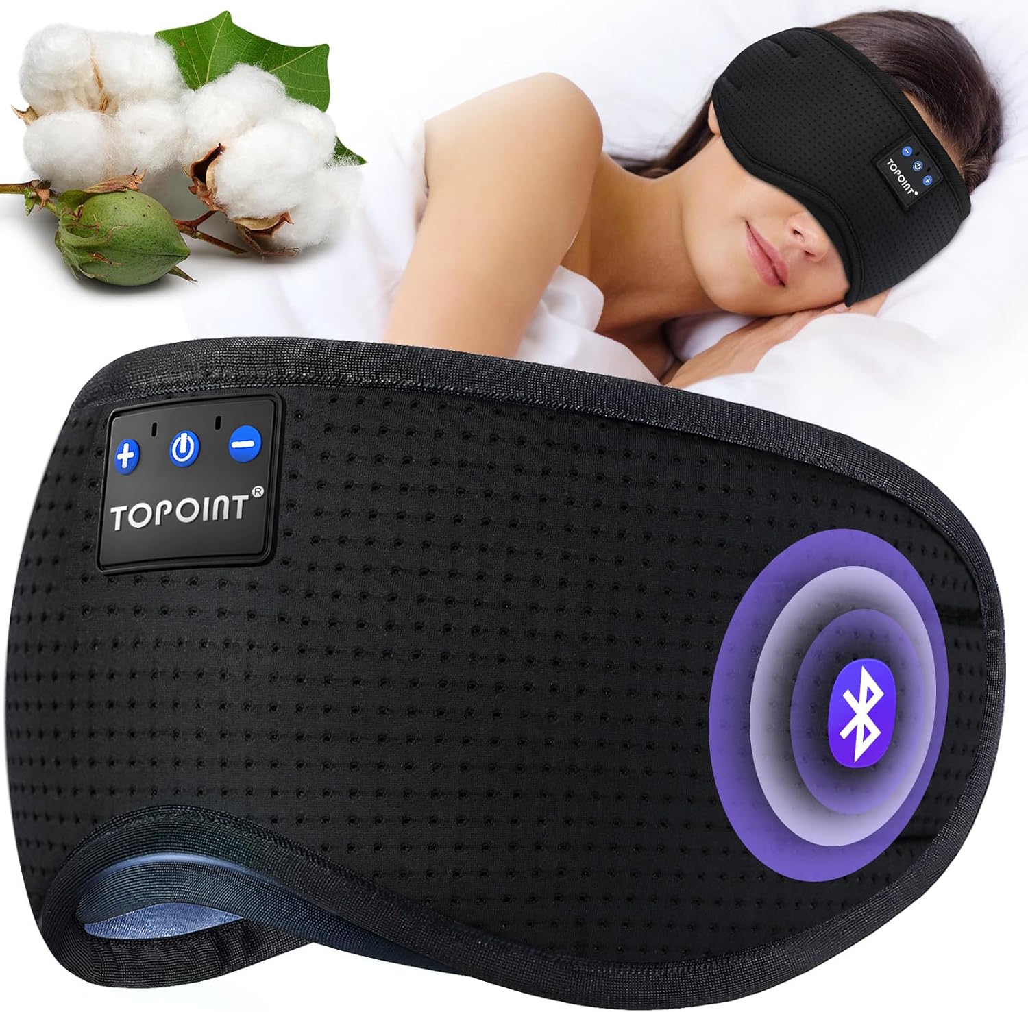 Sleep Mask Headphones Bluetooth Wireless 5.4, Breathable Cotton Eye Mask for Sleeping Side Sleepers Travel Music Headsets with Microphone Handsfree Men Women