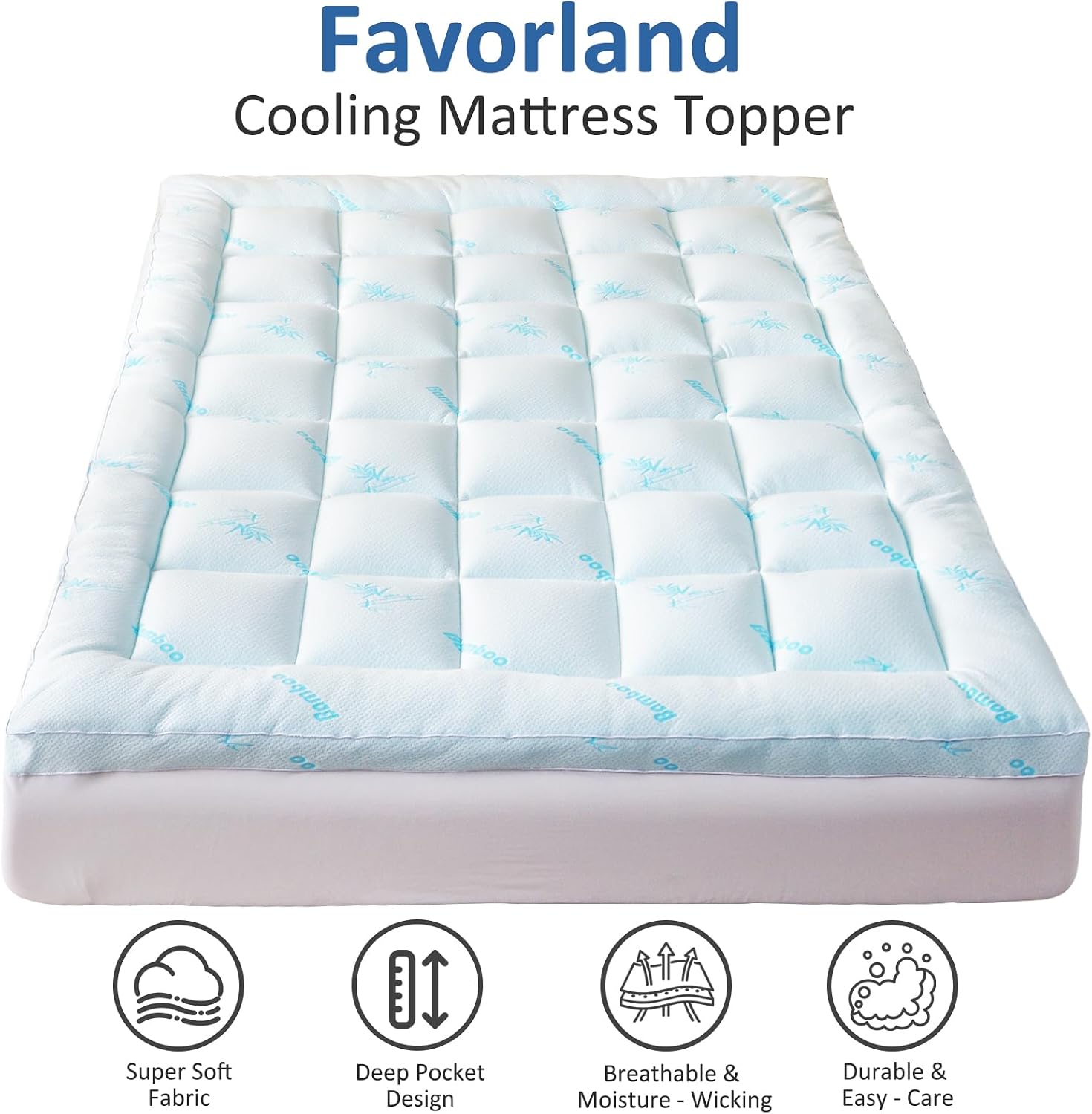 Mattress Topper Queen Size - Cooling Extra Thick Breathable Viscose Made from Bamboo Mattress pad - Soft Quilted Fitted Mattress Cover with 900 GSM Down Alternative Fill (8-21”Deep Pocket) - view 2