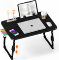Lap desk for bed adjustable height with USB port 23.6" x15.7" desktop storage drawer, bookshelf, fits 17" laptop, for couch WFH study, foldable non-slip no assembly sturdy lightweight black