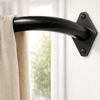 Blackout Curtain Rod for Windows 48 to 90 Inch, Black Wrap Around Rods Heavy Duty for Room Darkening, 1" Adjustable Decorative Curved Modern Drapery Rod for Bedroom Living Room, 48"-90", Black