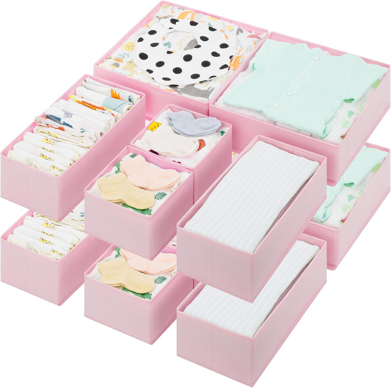Drawer Organizer Clothes, 12 Pack Dresser Organizer Bins for Nursery, Closet Organization and Storage Dividers for Clothing, Baby Clothes, Underwears, Pink