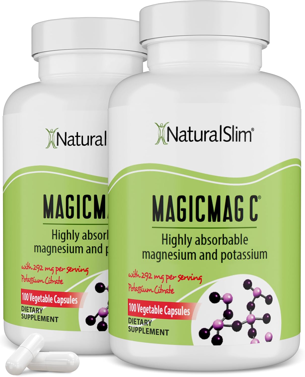 Magnesium citrate capsules for muscle relaxation, sleep quality, nerve function & electrolyte support, daily magnesium supplement for men and women, 100 capsules 2 pack