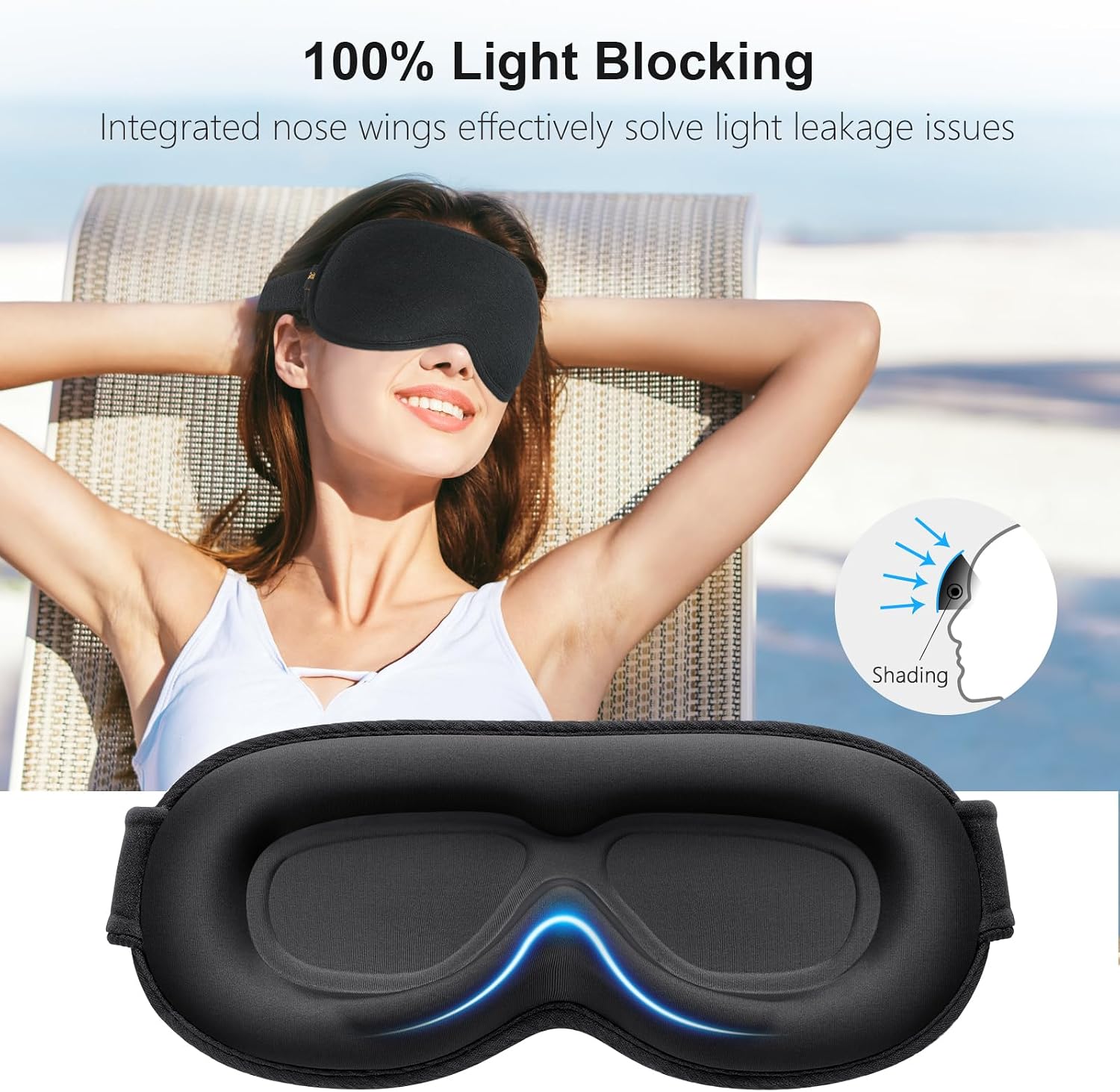 100% Blackout Sleep Eye Mask for Women Men, Zero Pressure Sleep Mask | Ergonomic Design 3D Cutout Eye Movement and Eyelash Friendly Night Blindfold, Ultra Soft Comfortable for Sleeping - view 2