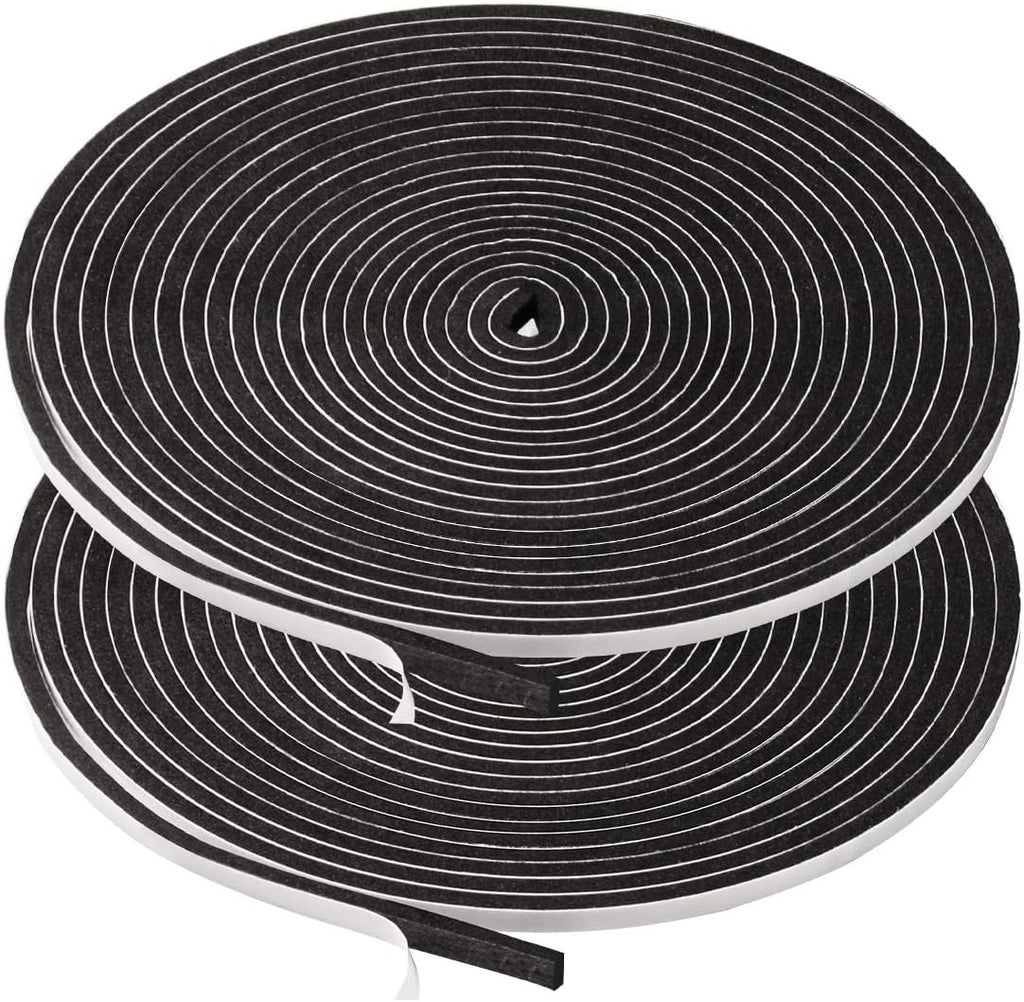 2 rolls weather stripping, 1/4 inch wide x 1/8 inch thick foam seal tape high density foam strip self adhesive, closed cell foam tape seal strip, 16 feet long each