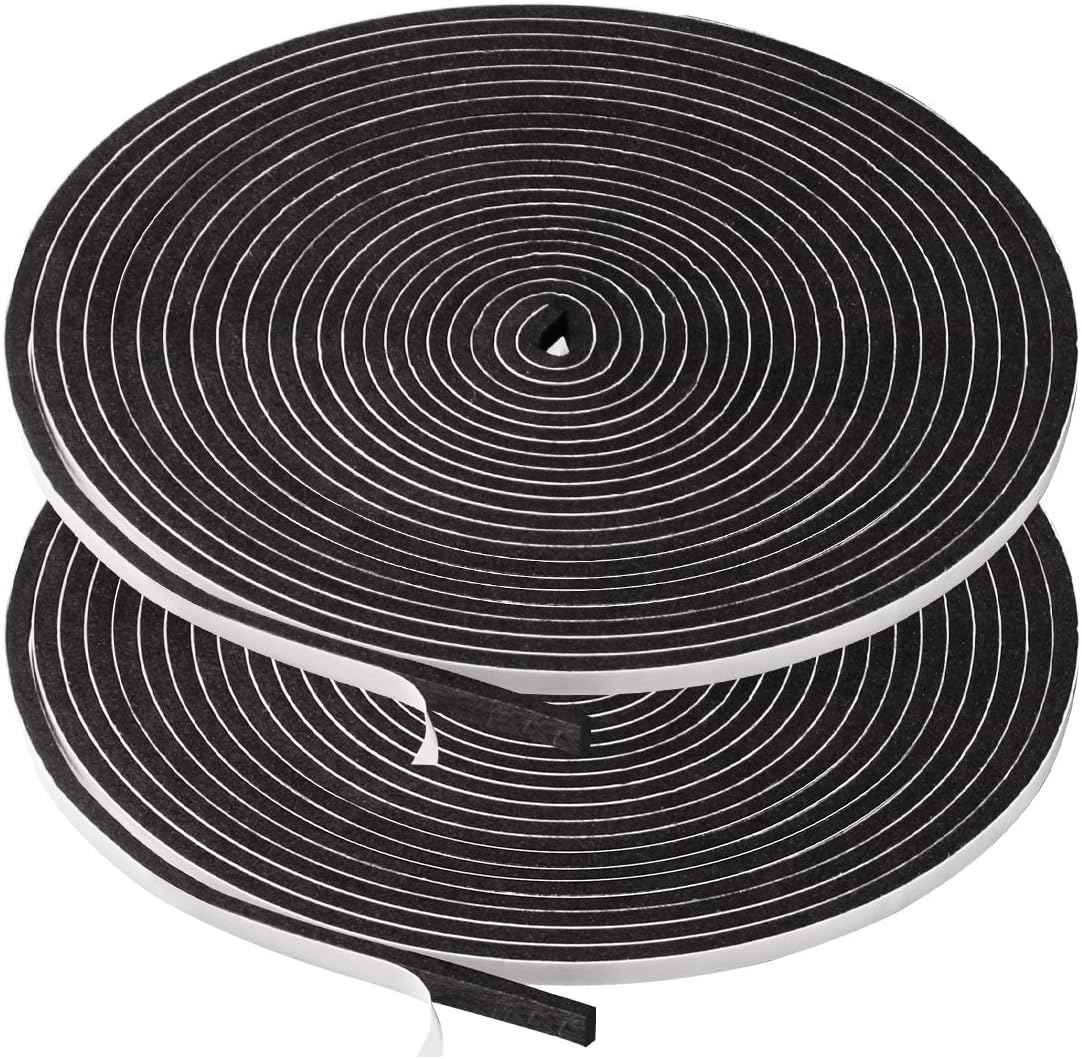 2 rolls weather stripping, 1/4 inch wide x 1/8 inch thick foam seal tape high density foam strip self adhesive, closed cell foam tape seal strip, 16 feet long each