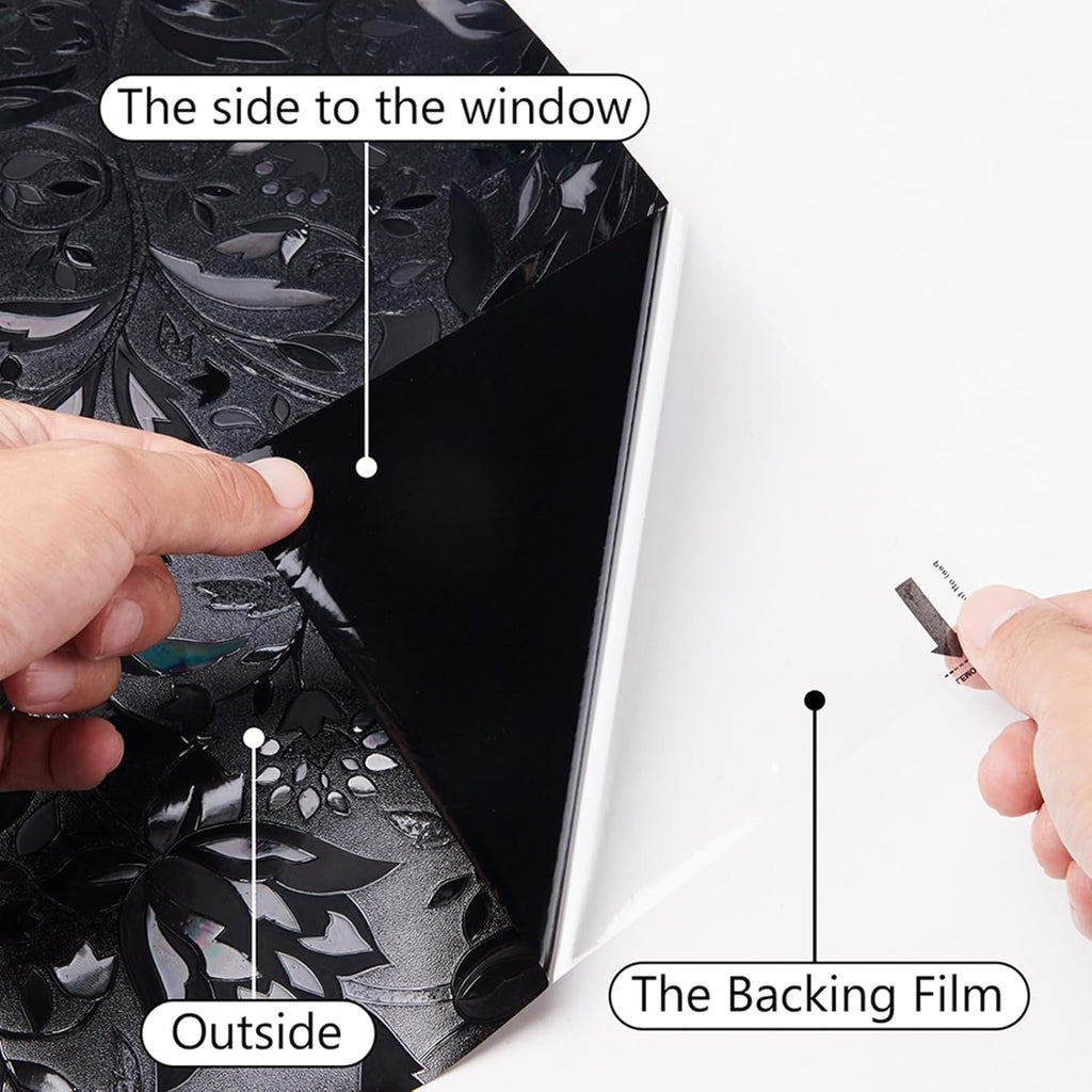 Blackout window film frosted privacy clings, 17.5" x 78.7" | blocks light & heat, removable static cling glass sticker, stained room darkening opaque cover day night privacy protection - view 7