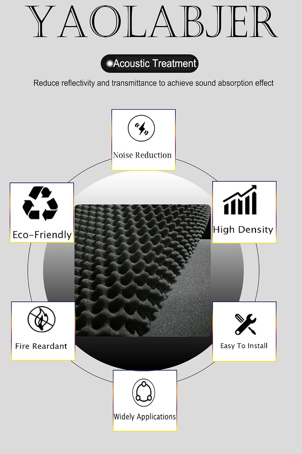 48"X 24"X 2" egg crate foam panel, black sound proof foam panels, acoustic foam, noise cancelling foam studio foam panel, sound panels noise reducing for walls（1 PCS） - view 4