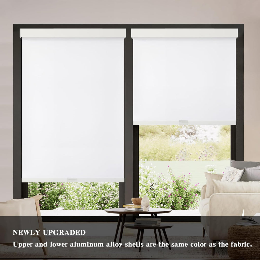 Cordless Blackout Roller Shades, 46" W x 72" H, White | Cordless Free-Stop Design, Built-in Valance, Thermal Insulated Fabric, UV Protection for Home & Office - view 2