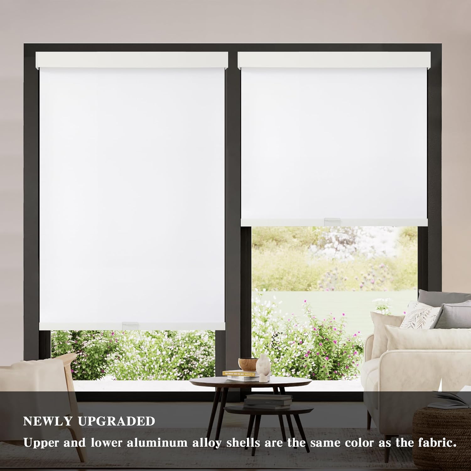 Cordless Blackout Roller Shades, 46" W x 72" H, White | Cordless Free-Stop Design, Built-in Valance, Thermal Insulated Fabric, UV Protection for Home & Office - view 2