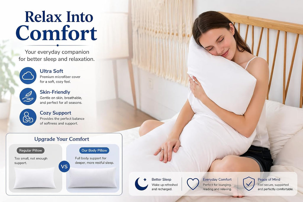 Body Pillow Insert 21"x54", Medium Support, Microfiber Fill | Ultra-soft microfiber fill provides medium support for side sleeping, pregnancy, back support, and everyday comfort. - view 6