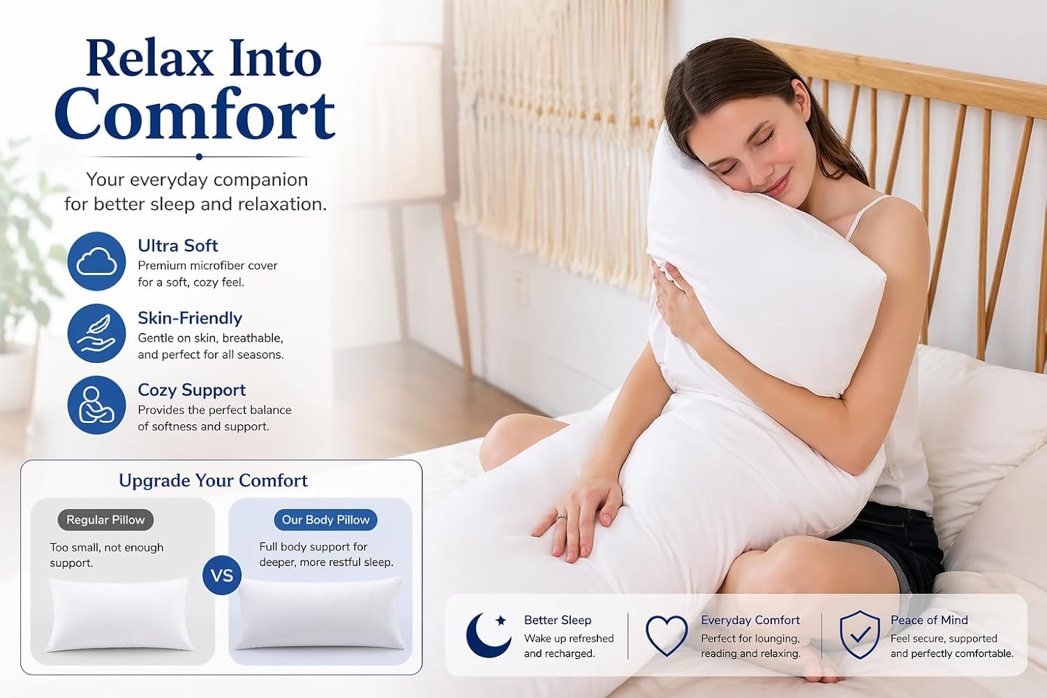 Body Pillow Insert 21"x54", Medium Support, Microfiber Fill | Ultra-soft microfiber fill provides medium support for side sleeping, pregnancy, back support, and everyday comfort. - view 6