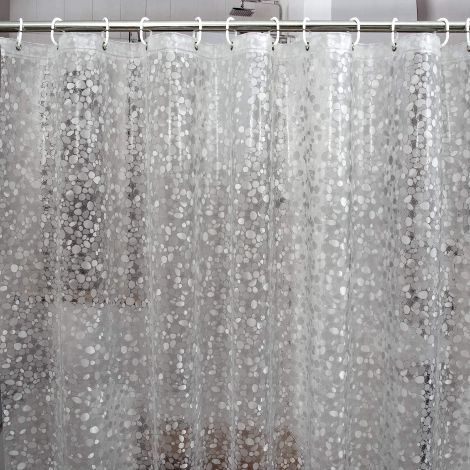 Waterproof shower curtain liner 8G EVA thick shower curtain with heavy duty 3 bottom magnets, shower liner for shower stall, bathtubs, 3D pebble pattern, 72 x 72, 12 hooks - view 6