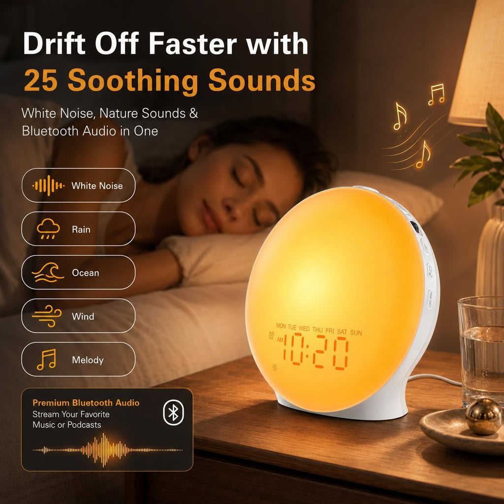 Sunrise alarm clock white noise machine with 25 nature sleep sounds, fully dimmable clock for bedrooms, heavy sleepers, 17 light modes, Bluetooth speaker - view 3