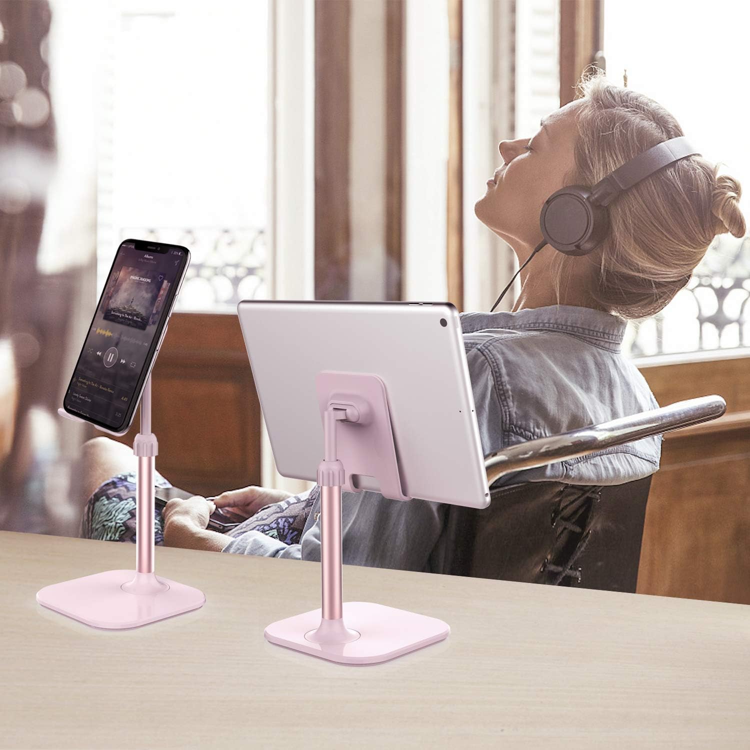 Cell phone stand, valentine's day gifts for teens girls boys adults women men mom wife, phone stand for desk, phone holder stand compatible with iPhone and all mobile phones tablet, pink - view 7