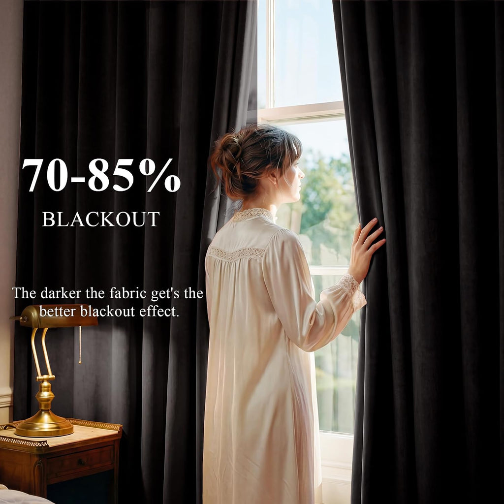 Black Velvet Blackout Curtains Grommet Thermal, W52 x L84, 2 Panels | Thermal Insulated, 300GSM Soft Velvet, Curtain Panels Chill Resist, Noise Reducing, Living Room, Bedroom, Home Theater - view 3