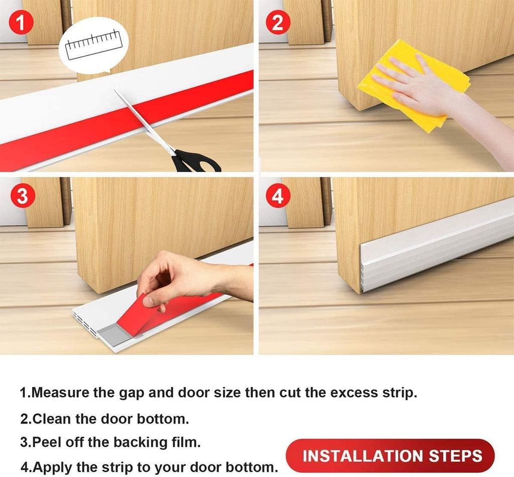 Door draft stopper under door sweep for exterior & interior doors, weather stripping door seal, strong adhesive door sweep soundproof weather stripping, 2" W x 39" L, white - view 8